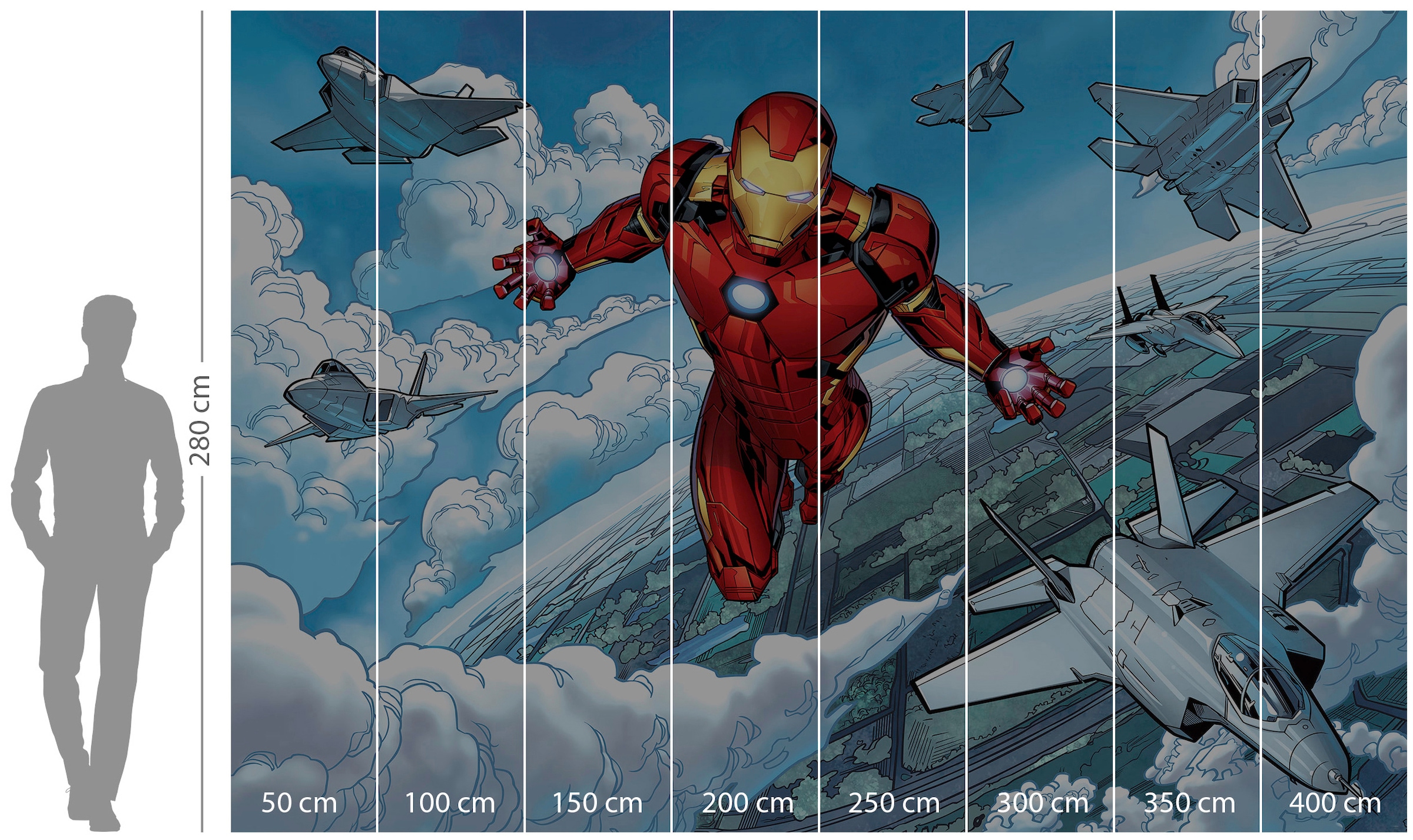 Komar Vliestapete »Digitaldruck Vlies - Iron Man Flight - Grösse 400 x 280 cm«, bedruckt, Kinderzimmer