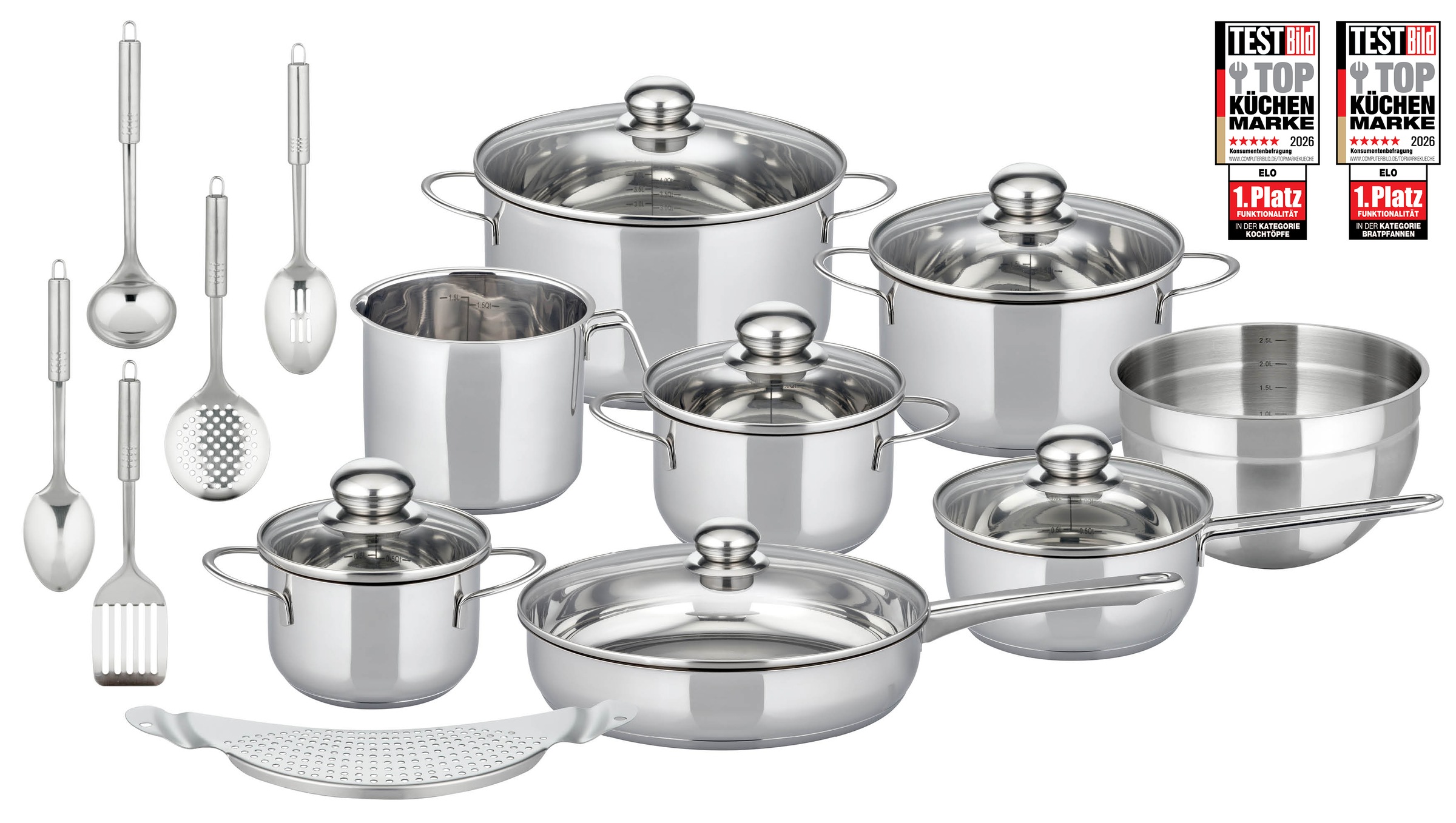 Image of Elo Basic Topf-Set "Prima Tavola Edelstahl Topfset 20-teilig" Set, 20 Stk. tlg. Edelstahl 201