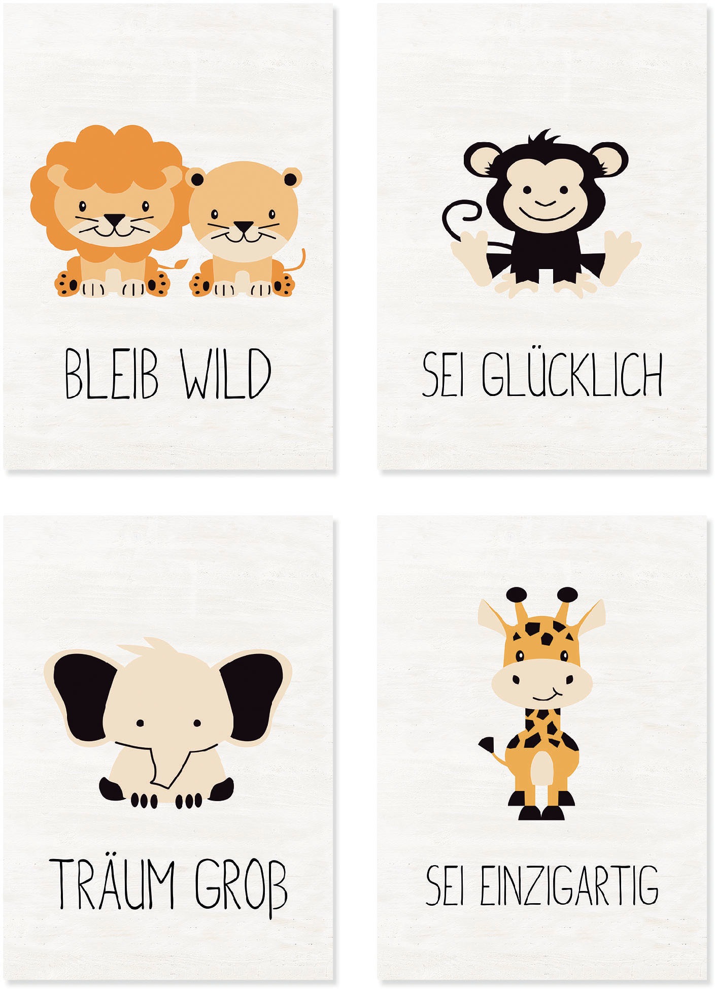 Image of GOODproduct Poster "Tiere" Tiere Set, 4 Teile, 4 Stk. tlg. Bilder Set, 4tlg. je 21 x 29,7 cm, ohne Rahmen