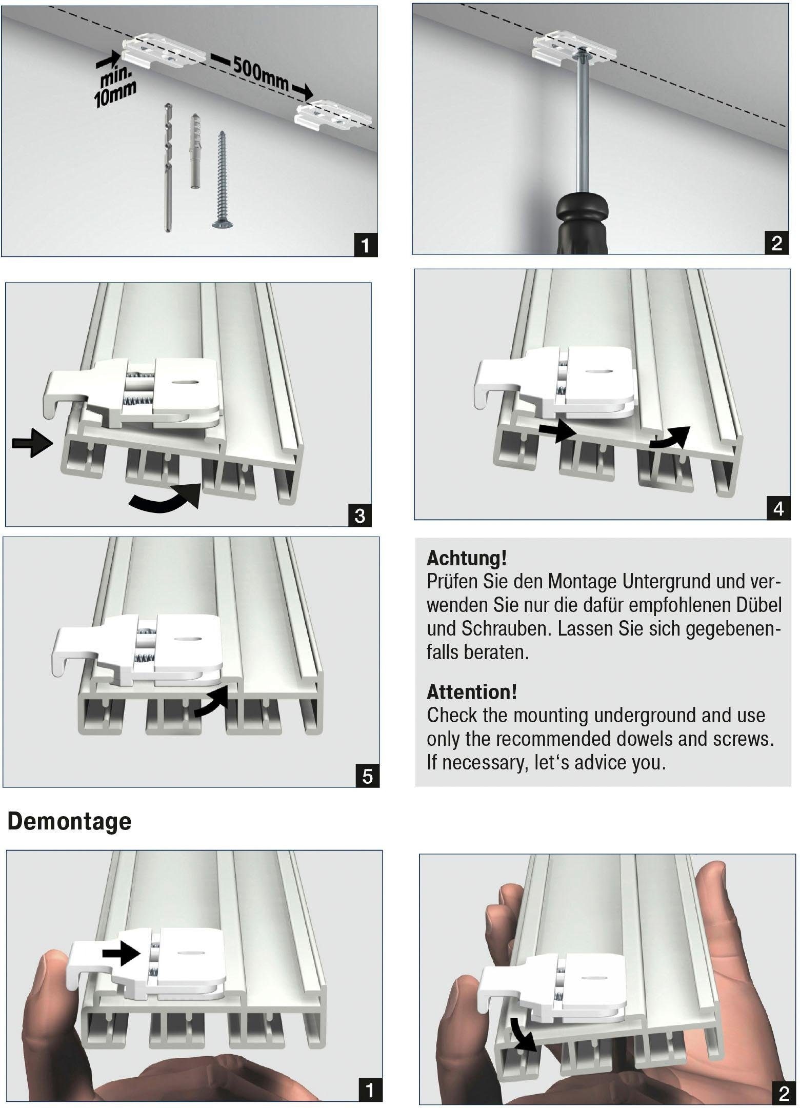 GARDINIA Gardinenstangenhalter »Deckenclip«, (2 Serie kaufen Flächenvorhang-Technik jetzt 3-läufig St.), Atlanta