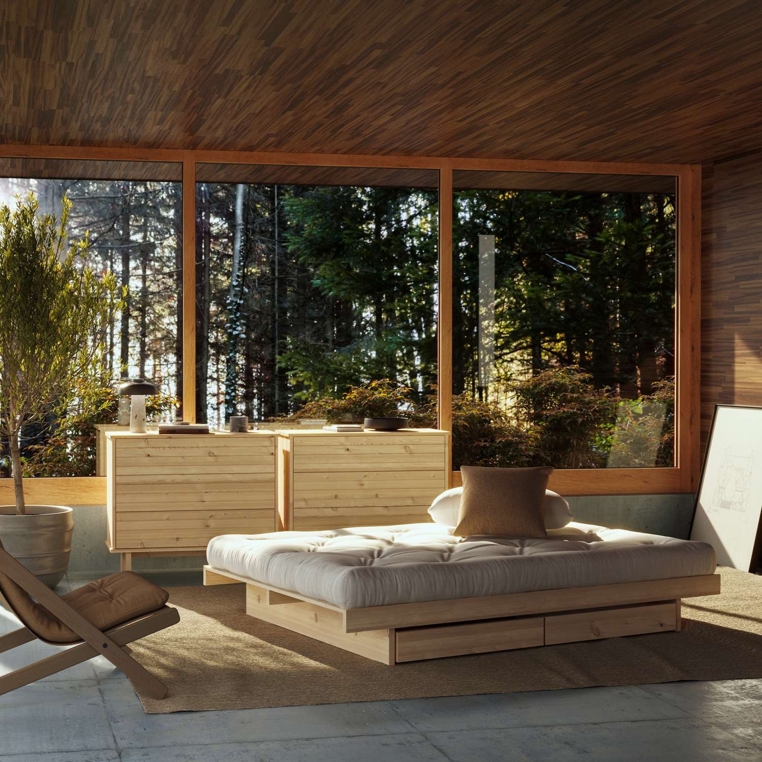 Karup Design Bettgestell "Kanso Bed, Stauraumbett, Bett mit oder ohne Schubladen" Bett mit/ohne Schubladen, inkl Lattenrost, FSCzertifiert