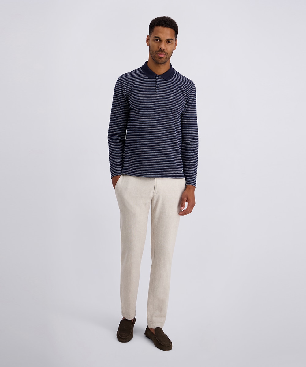 Image of Pierre Cardin Langarm-Poloshirt Piqué Interlock im Streifendessin