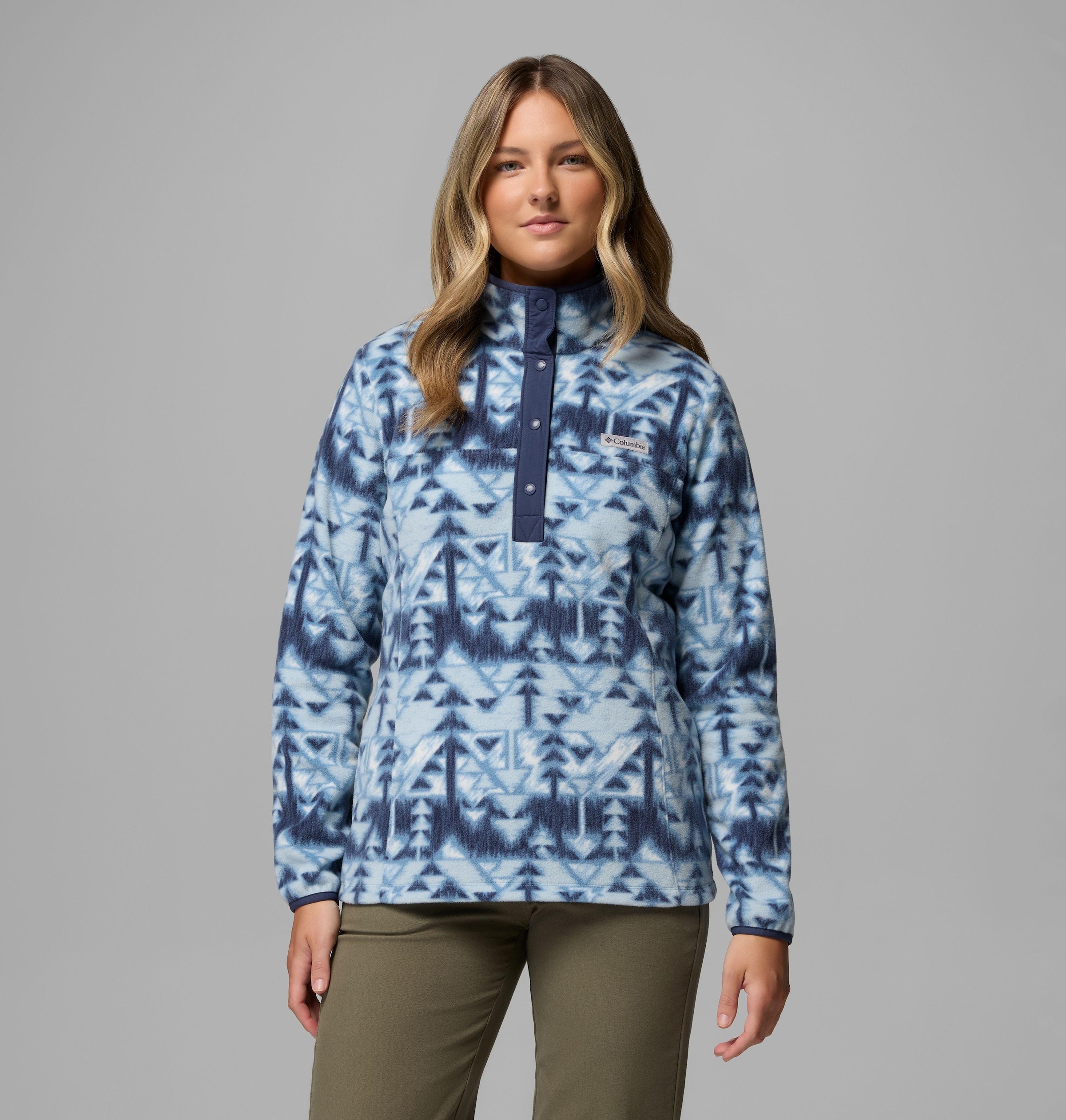Columbia Pull en polaire »Benton Springs Printed 1/2 Snap«, 39 : avec fermeture à boutons-pression moitié, design manches longues, en nylon
