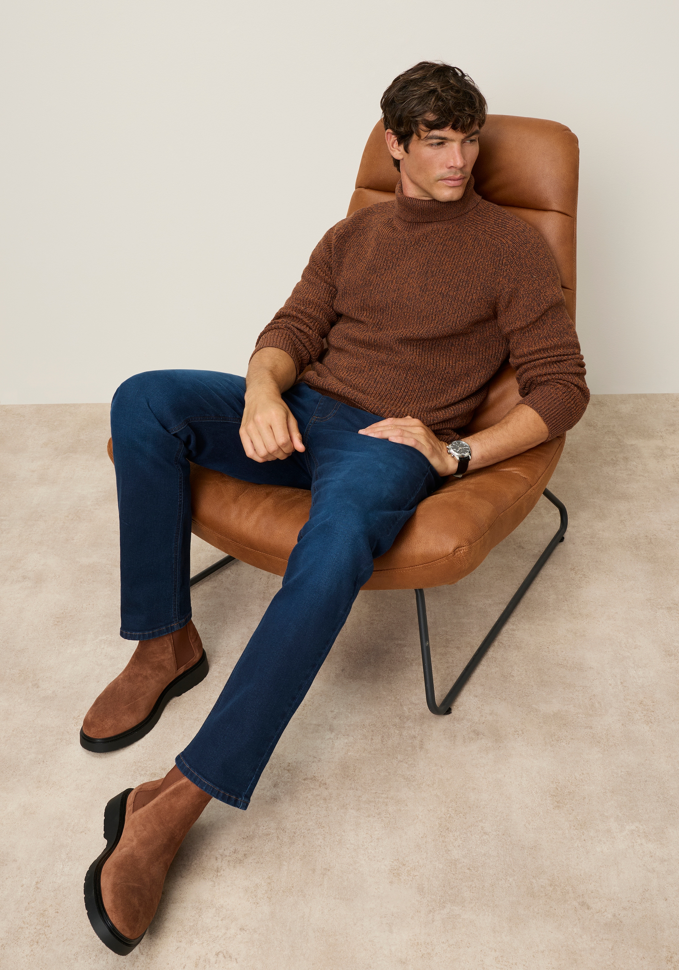 Man's World Pull à col roulé »Neue Kollektion! Melange Effektgarn« manches longues avec manches raglan, en coton, col roulé