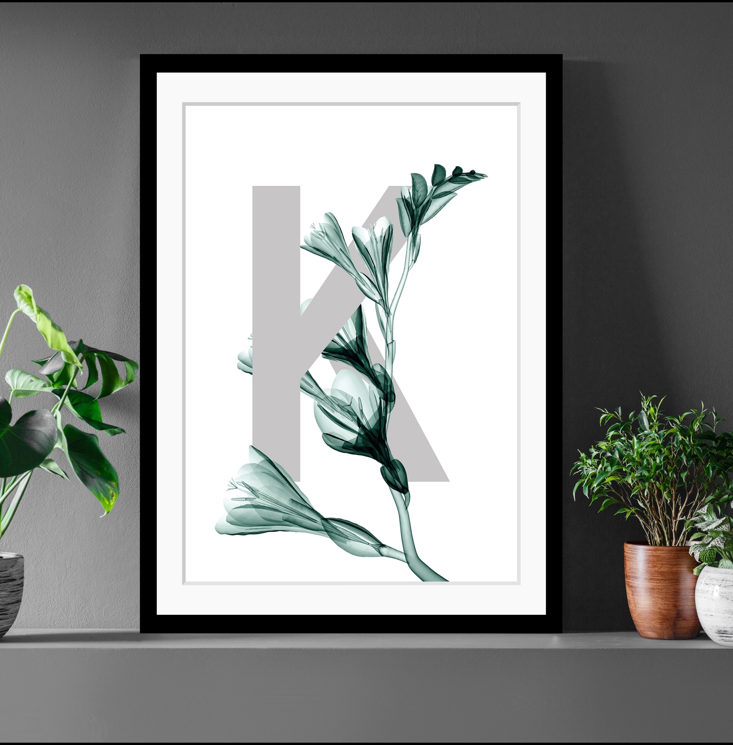 Image of queence Bild "K-Flower" Buchstaben Pflanzen Pflanzenbilder Blume, gerahmt, Blätter