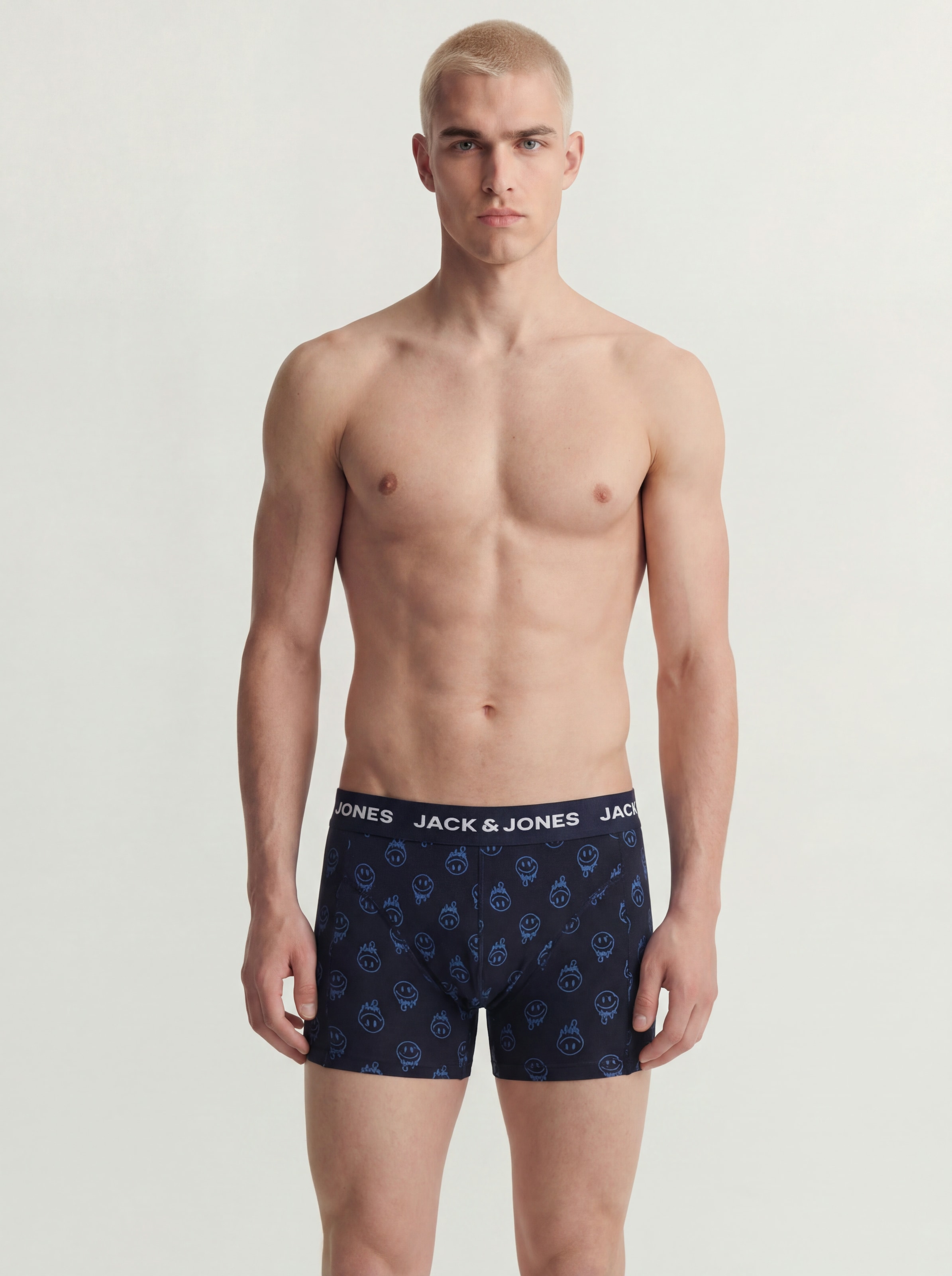 Jack & Jones Tronc »JACDALE SMILEY TRUNKS 3 PACK SN« Paquet, 3 cuis mélange de coton, ceinture élastique
