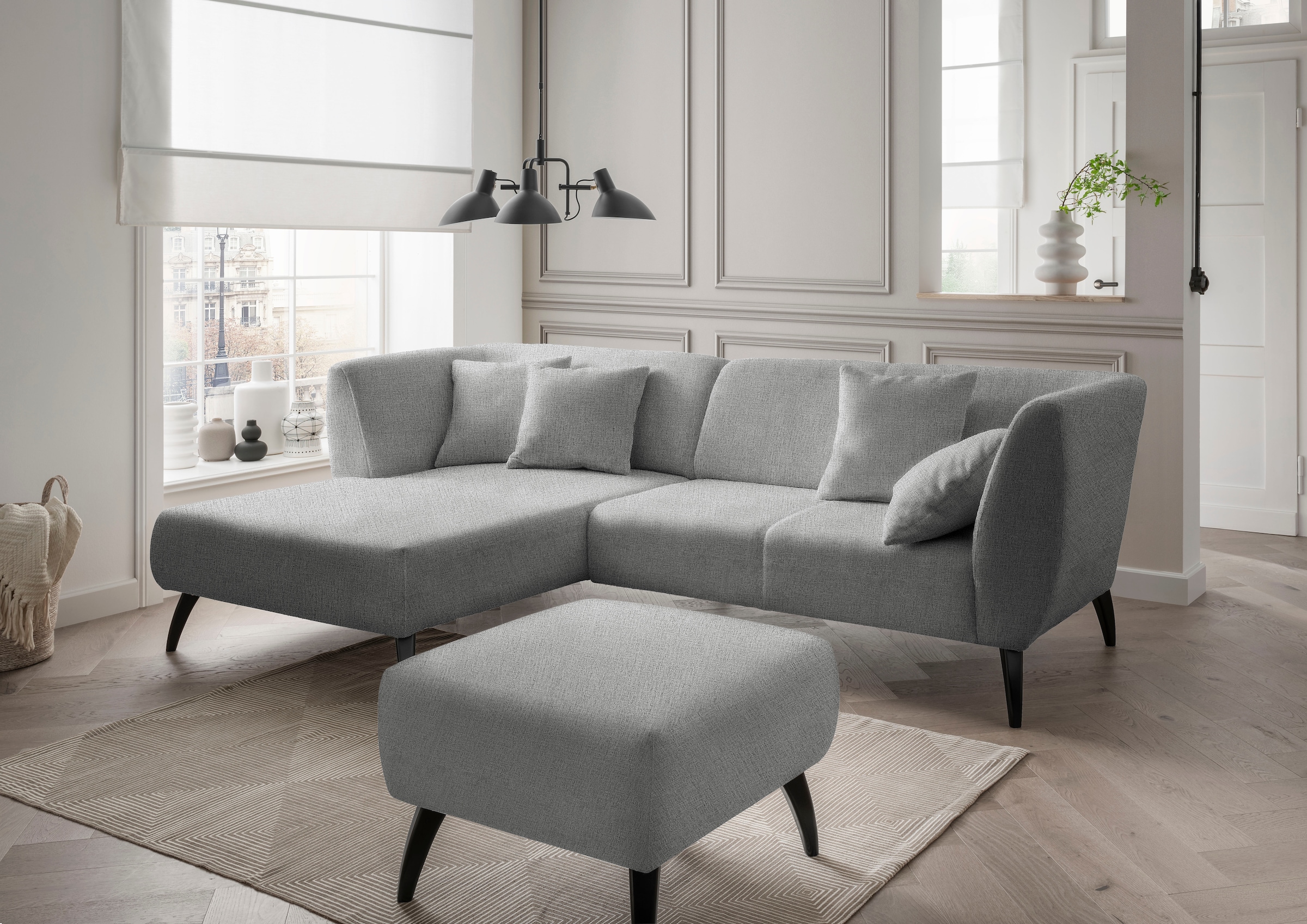 Image of Home affaire Ecksofa "Colori modern und bequem, schmale Armlehnen, tolle Detailverarbeitung" Holzfussfarbe wählbar, inkl. 4x Zierkissen