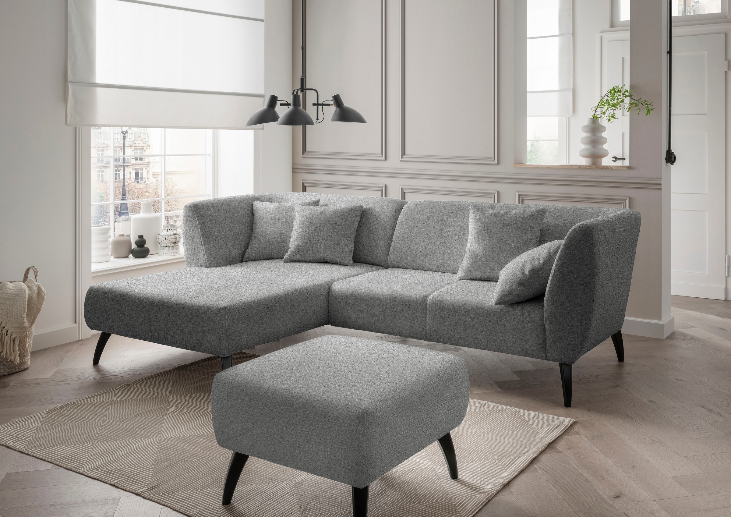 Image of Home affaire Ecksofa "Lazio modern und bequem, schmale Armlehnen, tolle Detailverarbeitung" Holzfussfarbe wählbar, inkl. 4x Zierkissen