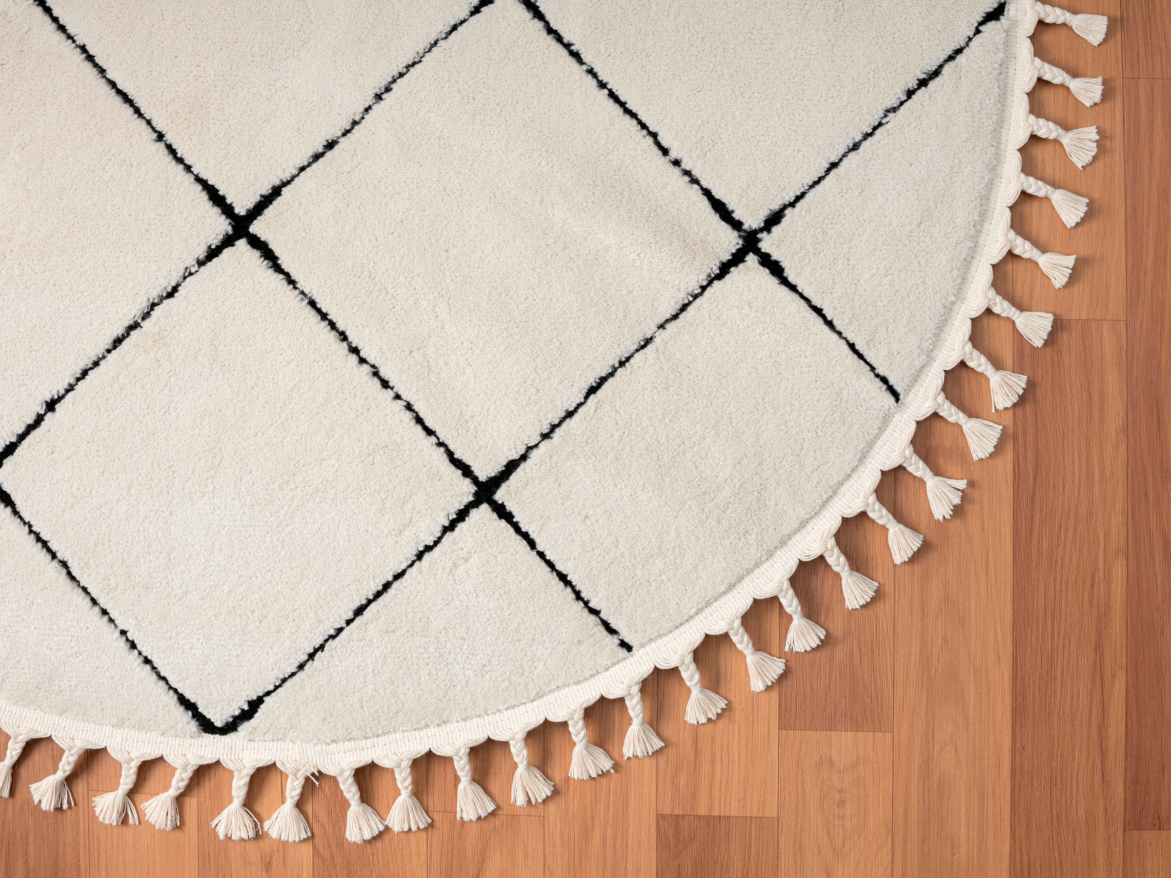 Myflair Möbel & Accessoires Hochflor-Teppich »Moroccan Square«, rund, 24 mm Höhe, modern, marokkanisches Design, Rauten Muster, weich, mit Fransen