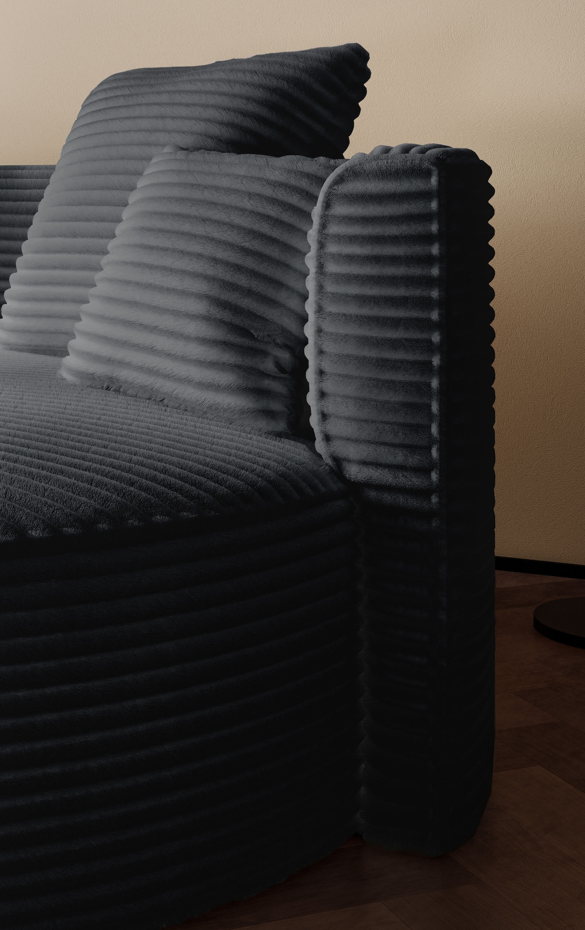 LeGer Home by Lena Gercke 2,5-Sitzer »ISALIE, rundes Loungesofa, mit Kissen, perfekt gepolstert«, moderne Stoffe, mit 4 Zierkissen, extra grosse Sitzfläche