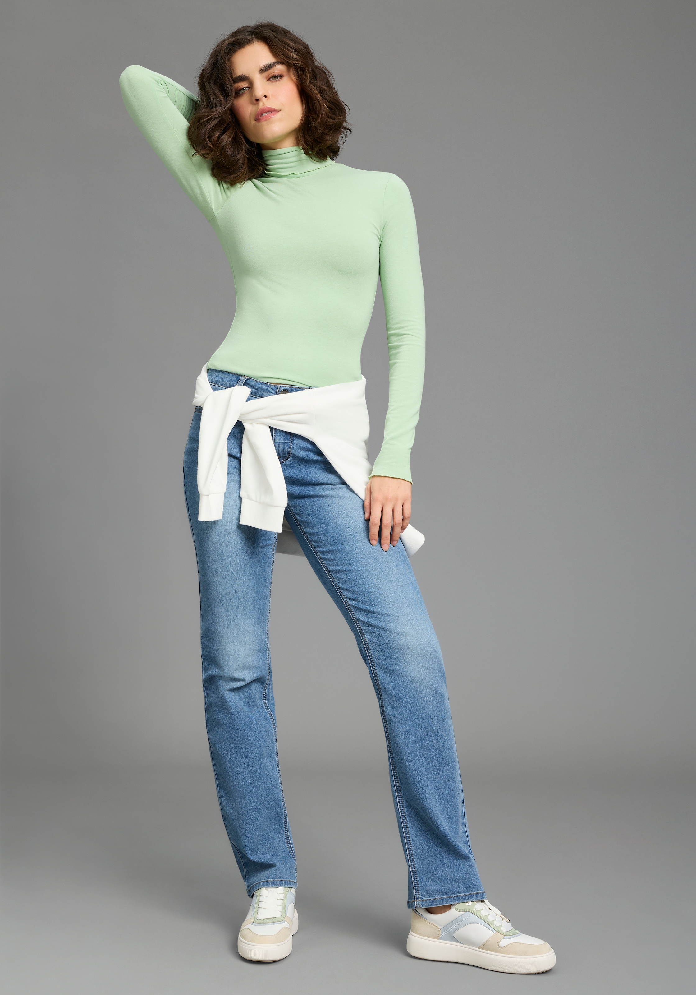 Flashlights T-shirt à manches longues mit Rollkragen, elastischer Jersey, Babylock Saum