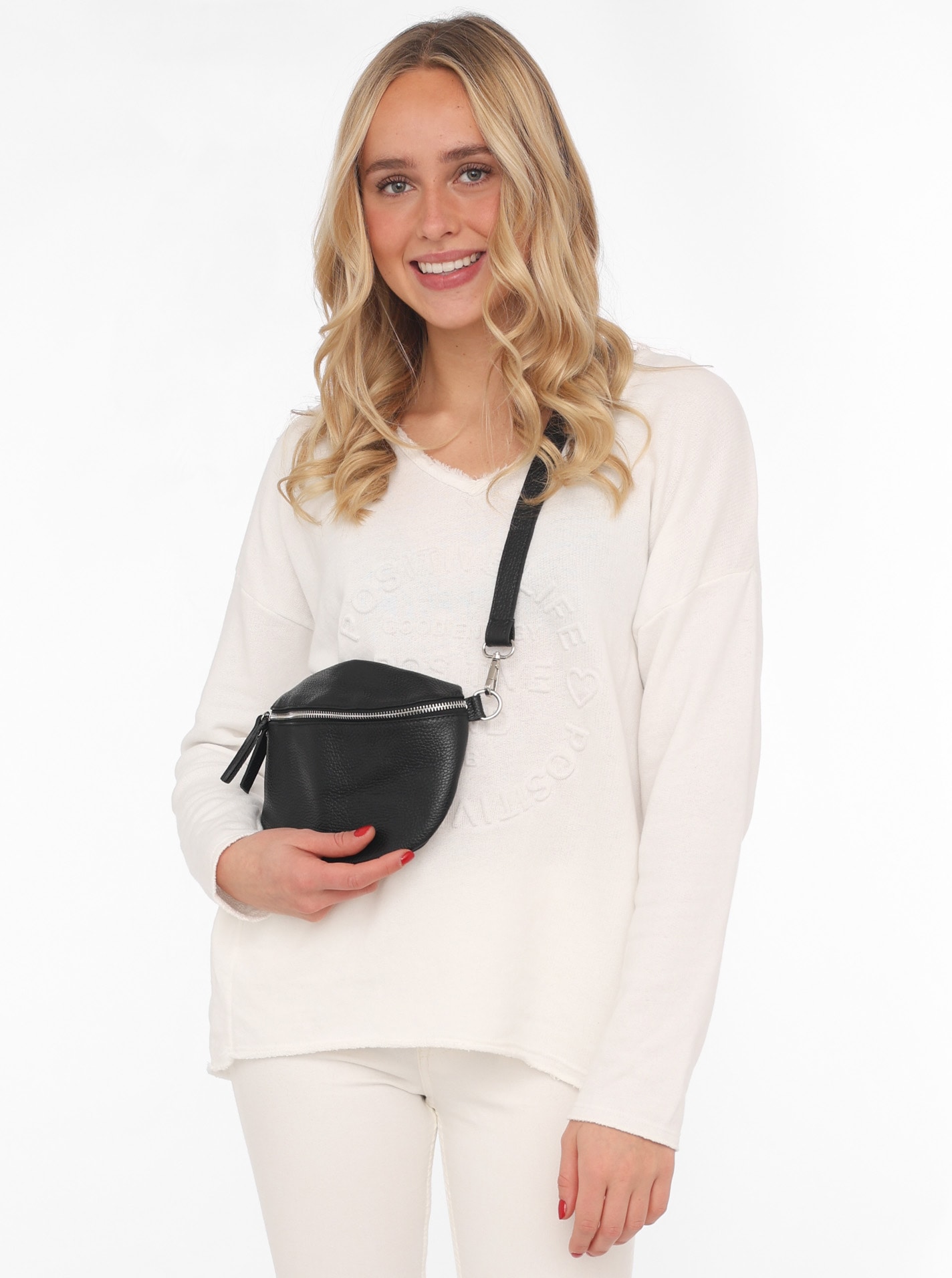 Zwillingsherz Umhängetasche »XXL Crossbody Bag Leder«, Grosse Umhängetasche mit Reissverschluss