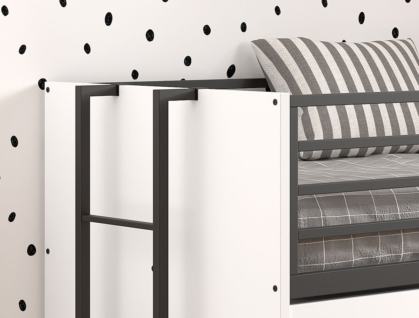 Vipack Etagenbett »praktisches Etagenbett mit viel Funktion, 2 Dekore zur Wahl« B/H/T ca. 219x114x98cm, Metall Leiter und Absturzschutz in schwarz,  für kleine Räume, 2 Liegefl., Bettschublade, inkl. Schreibtisch