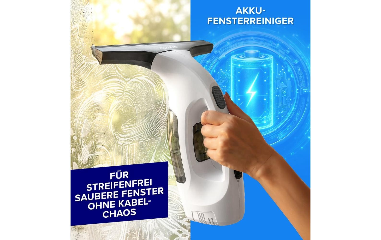 Lumaland Aspirateur de vitres sans fil »CLEANmaxx 3,7 V« Kabelloser Fensterreiniger mit Absaugfunktion