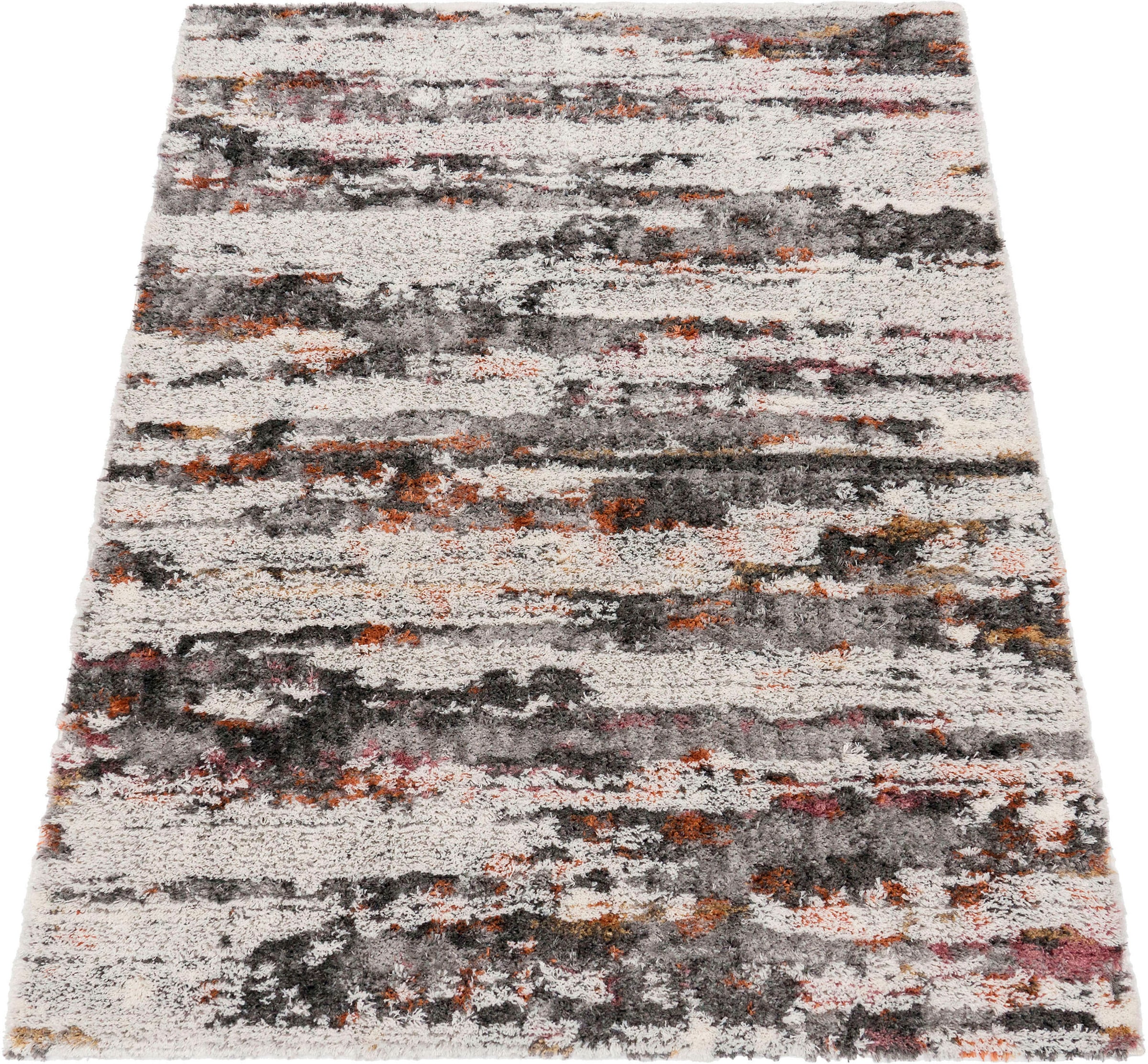 Paco Home Hochflor-Teppich »Vincenza 283« rechteckig 34 mm Höhe kuschelig, modernes Streifen Design, Hoch-Tief Effekt, Used Look