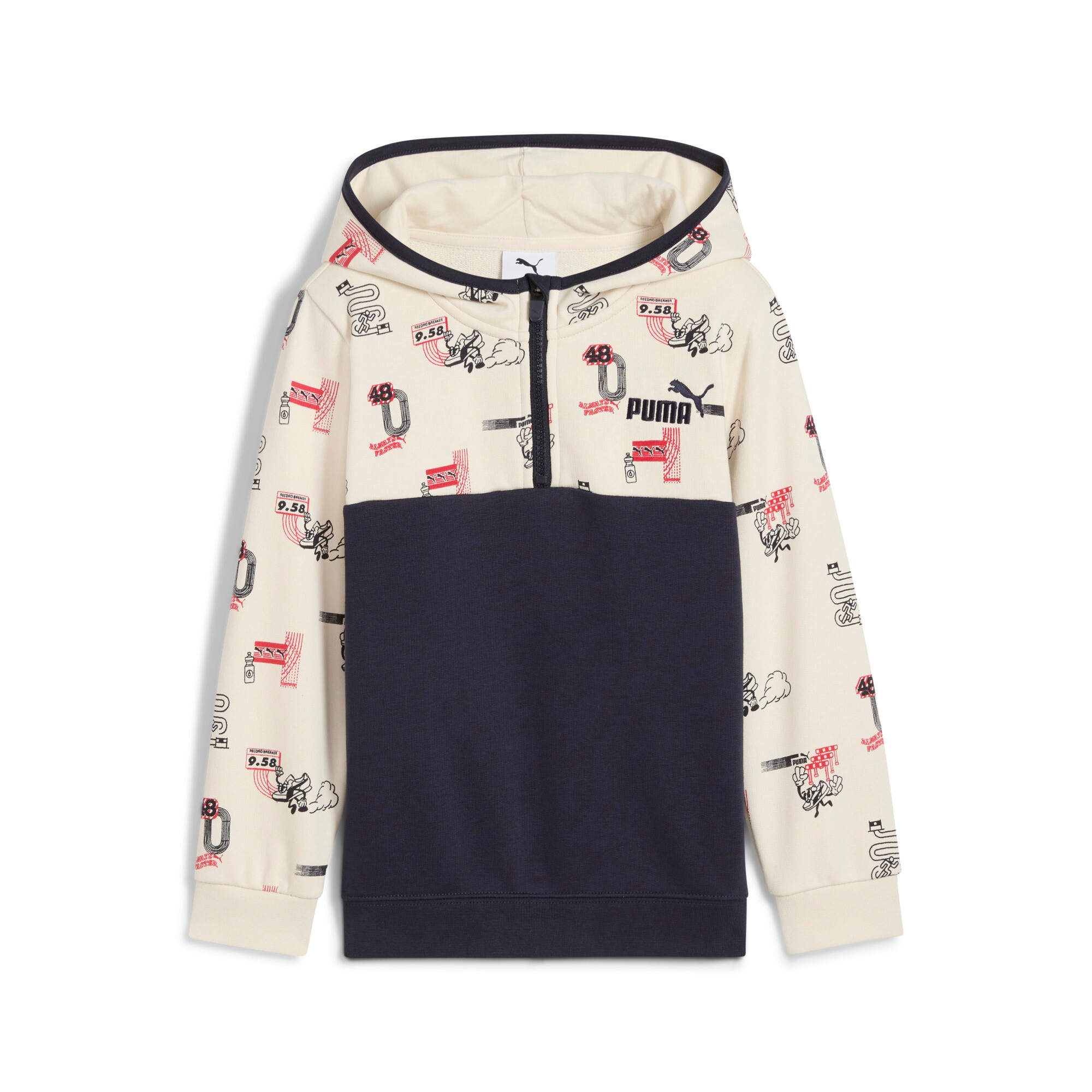 Image of PUMA Kapuzensweatshirt "LITTLE RUNNERS HALF-ZIP HOODIE PS", für Kinder, mit Print-Applikation, aus Baumwollmischung