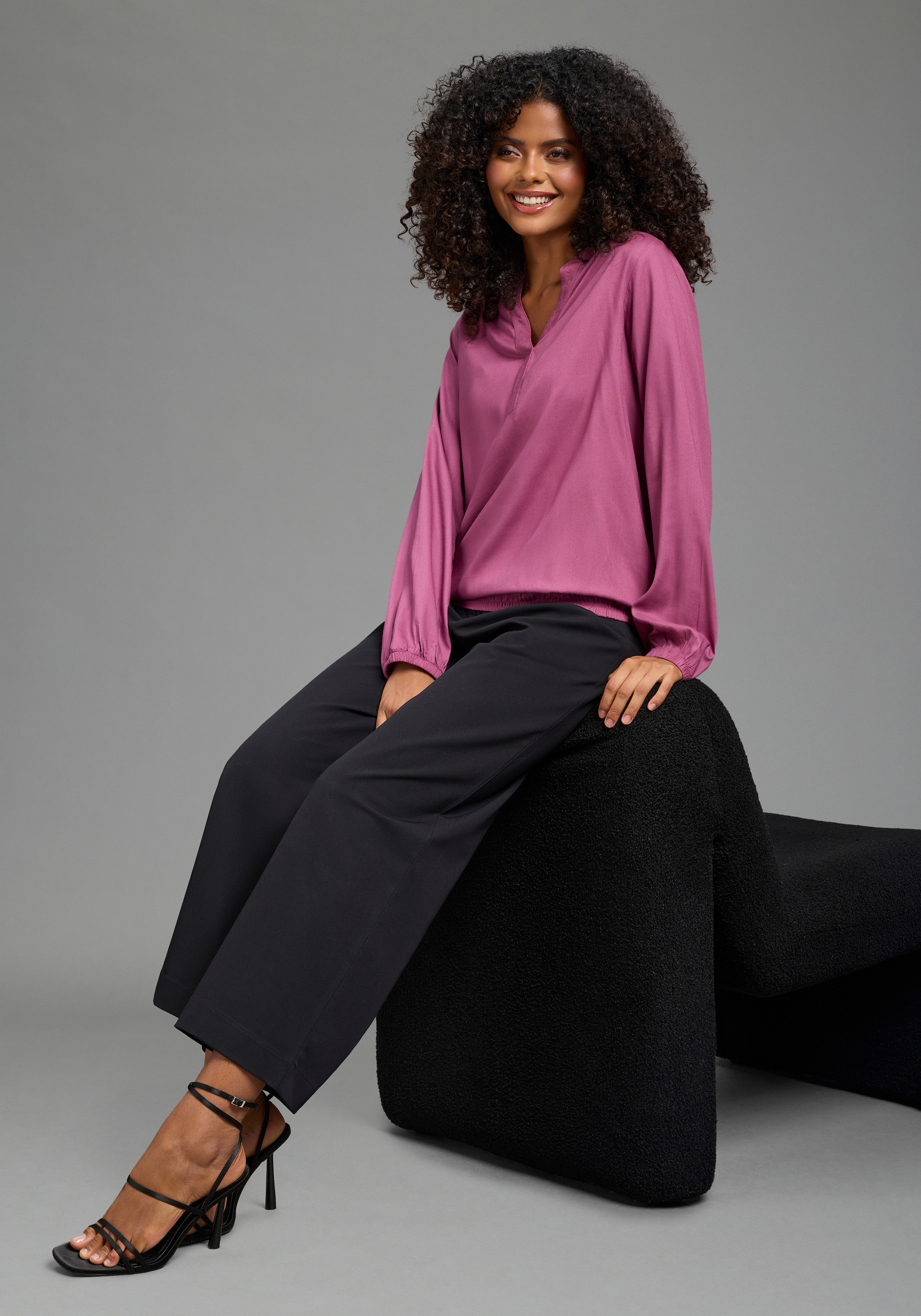 Laura Scott Blouse à enfiler Manches longues avec élastique aux poignets, en viscose, longueur hanches