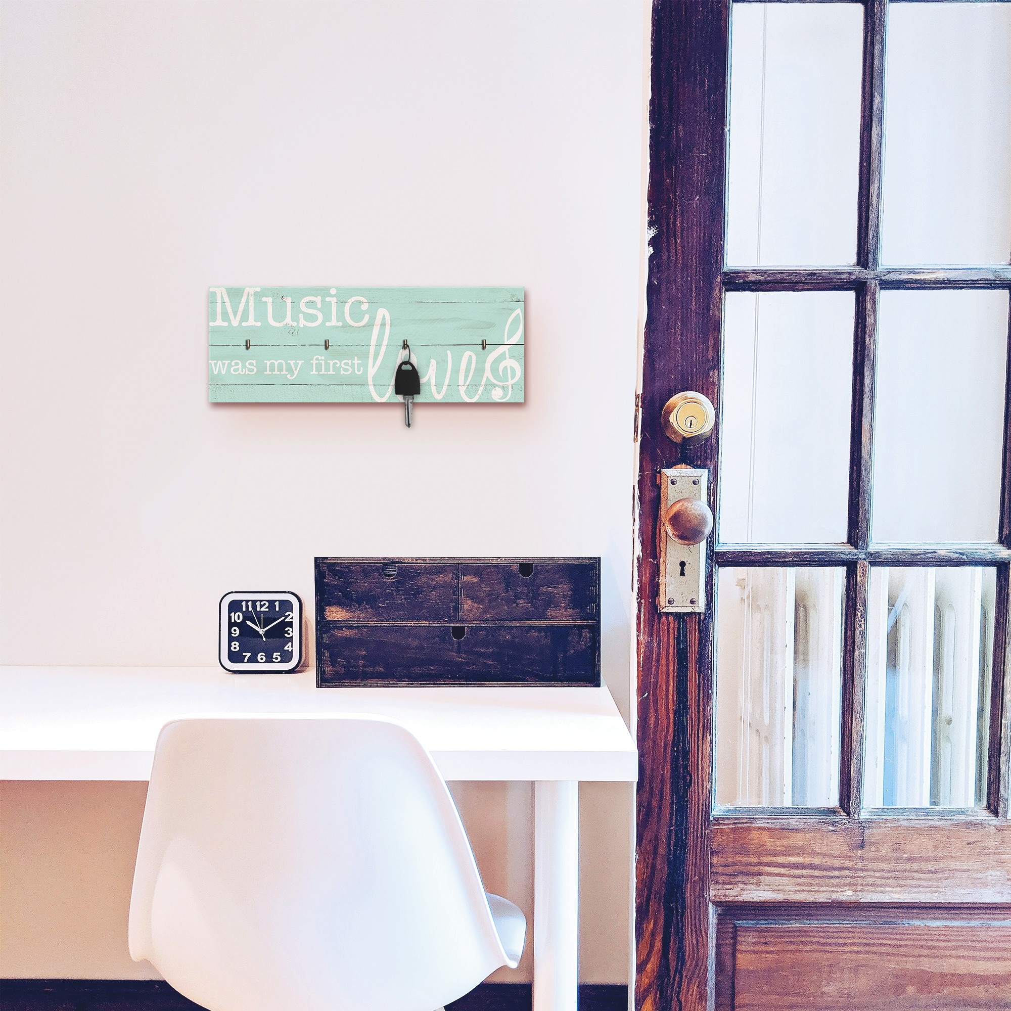 Image of Artland Hakenleiste »Die Musik war meine erste Liebe«, aus Holz mit 4 Schlüsselhaken – Schlüsselboard, Schlüsselbretter, Schlüsselhalter, Schlüsselaufhänger für den Flur – Stil: Modern bei Ackermann Versand Schweiz