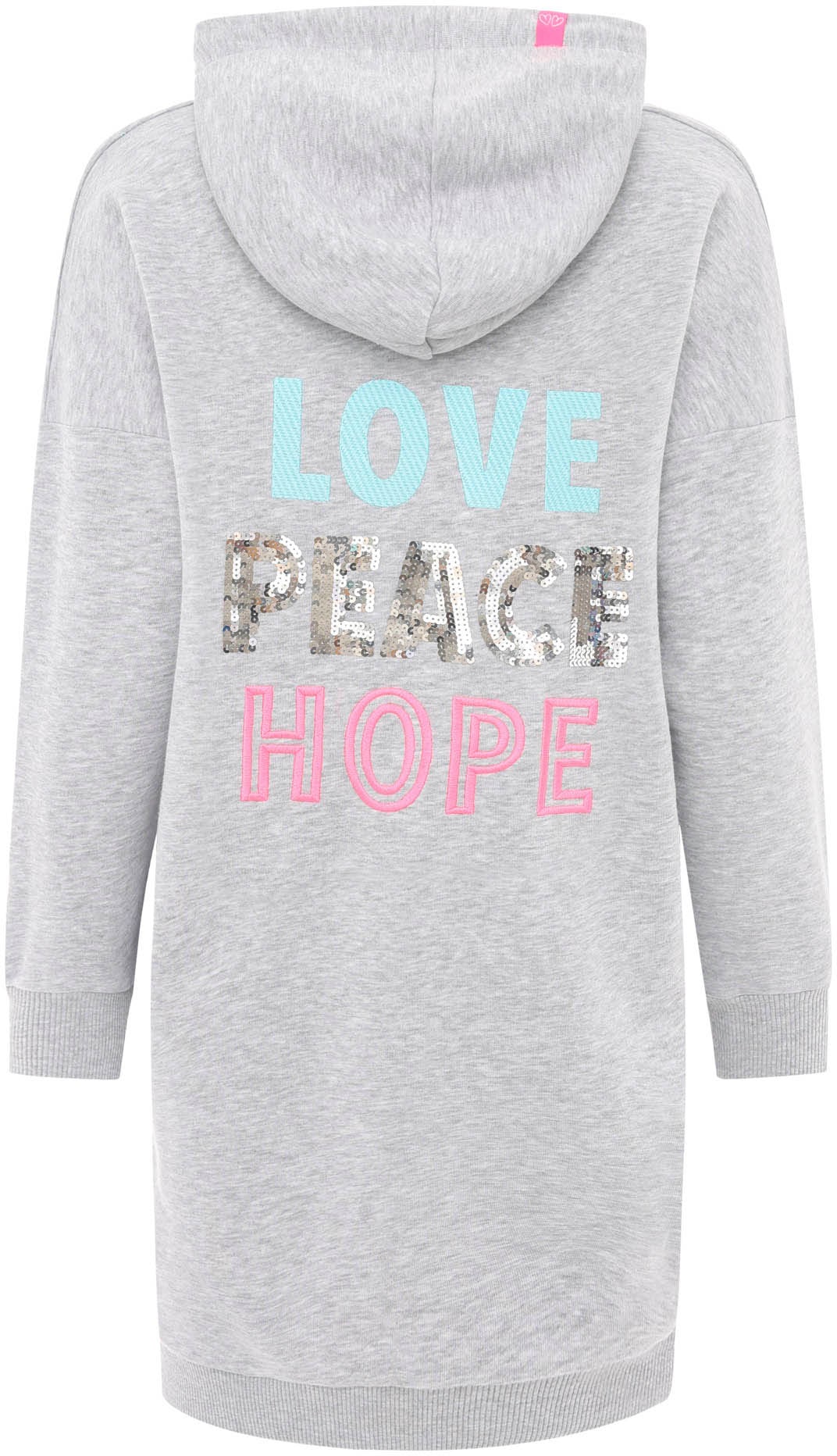 Zwillingsherz Sweatkleid »"Love Yourself More"«, mit Kapuze, Taschen, Front und Backmotiv und Pailletten