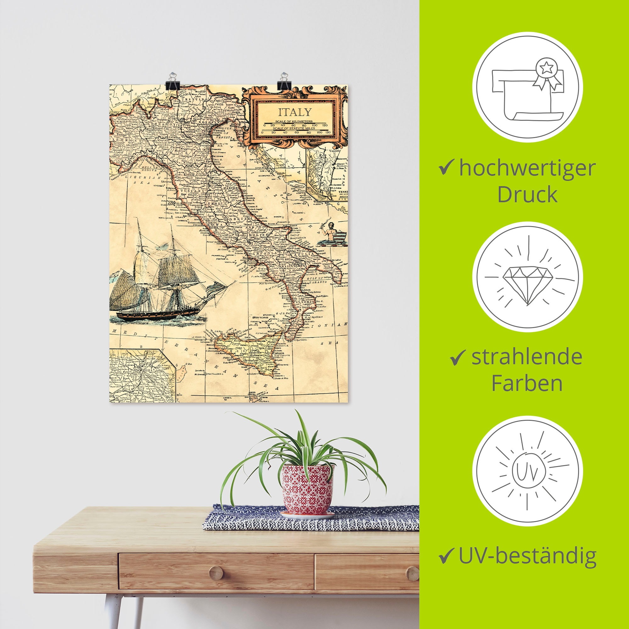 Artland Wandbild »Italienkarte« Landkarten 1 Stk. tlg. als Leinwandbild, Poster in verschied. Grössen
