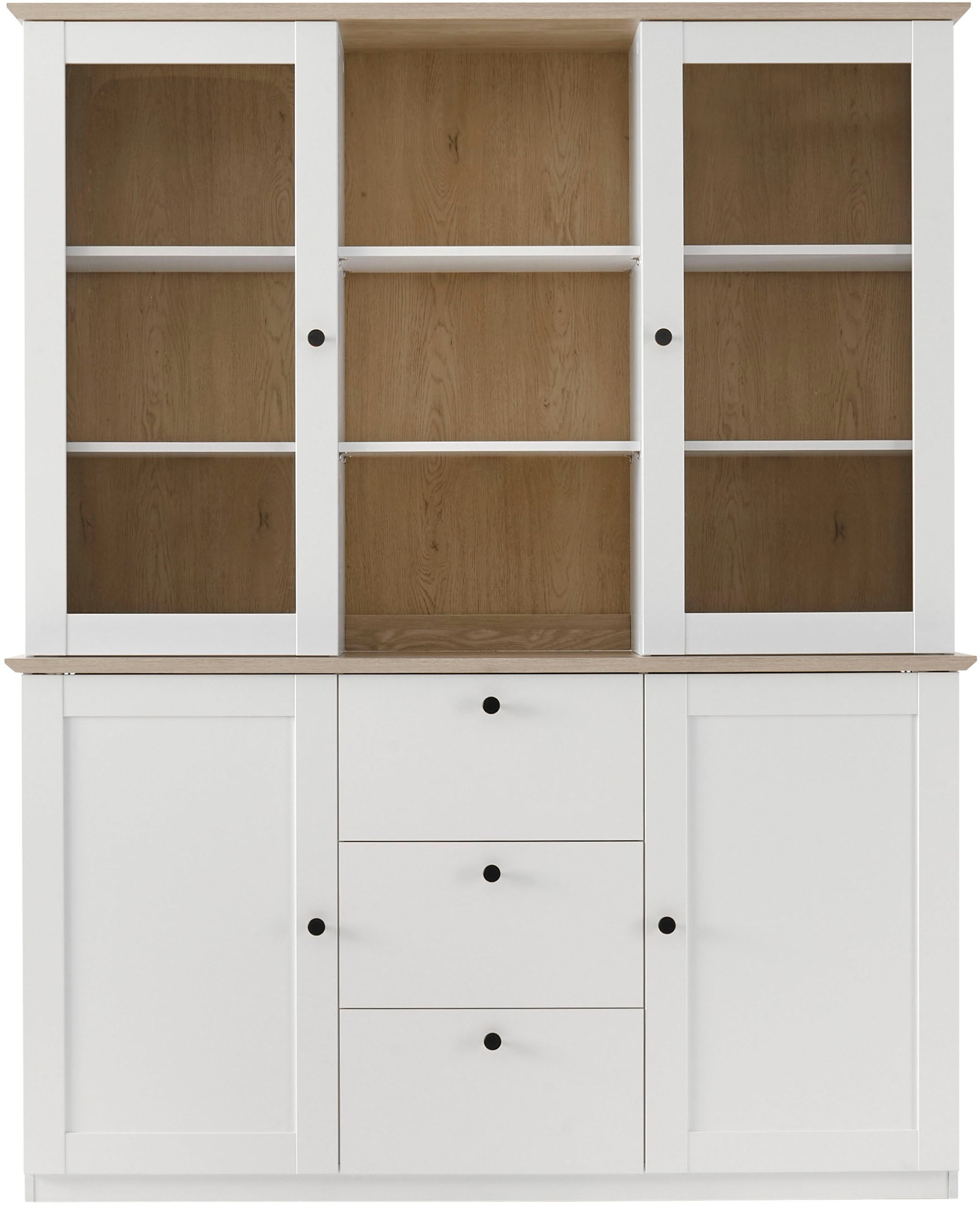 GOODproduct Buffet »Brest, Hochschrank im Landhausstil, Schrank, Küchenschrank« poignées en métal noir, beaucoup d'espace de rangement, portes vitrées, 164 cm de large