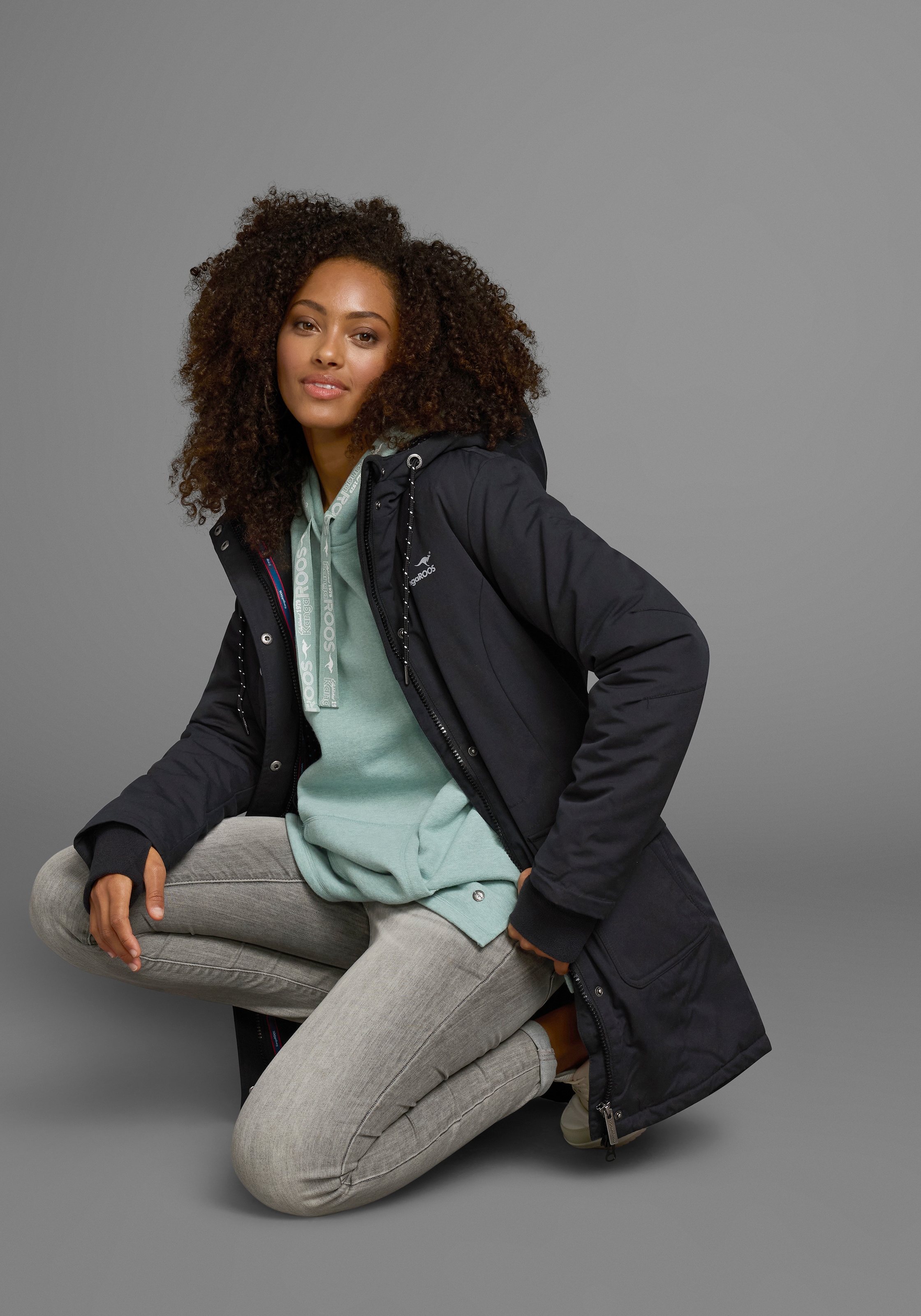 KangaROOS Langjacke, mit Kapuze, für den Übergang, aus leichtem Webmaterial, modisch