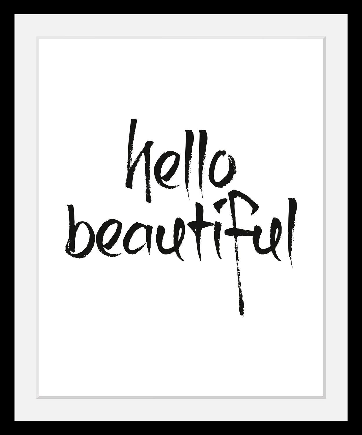 Image of queence Bild "Schönheit" Liebessprüche Motivationsbilder Schriftzug Schwarz-Weiss HD Premium Poster-Druck inkl. Holzrahmen