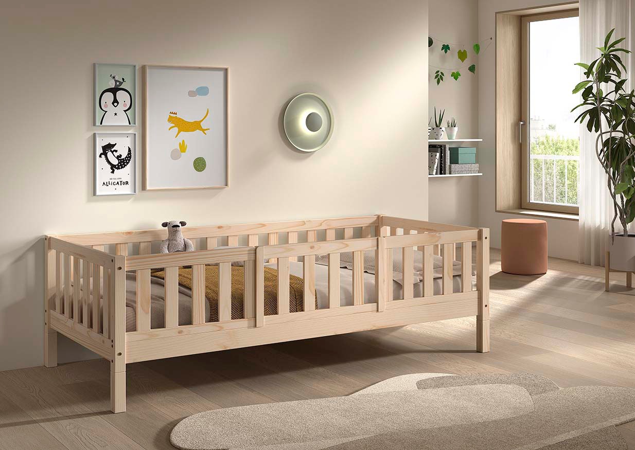 Vipack Kinderbett »Dallas, massiv Bett, Rausfallschutz, umbaubar vom Boden- zum Daybett« inkl. Rolllattenrost und Sprossenumrandung, 90 oder 140x200 cm breit,  stabil und standfest gebaut, wahlweise Kiefer massiv natur oder weiss