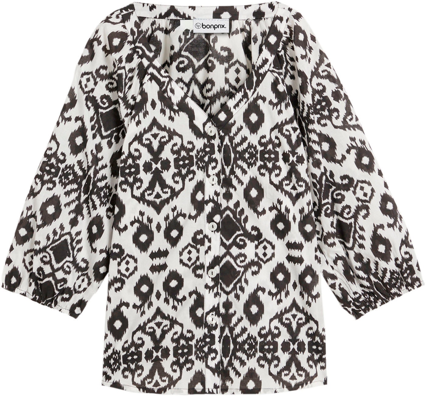 bonprix Blouse à manches longues »Bluse aus Baumwolle« A-Linie, für vielseitige Anlässe, aus Baumwolle, 3/4-Ärmel