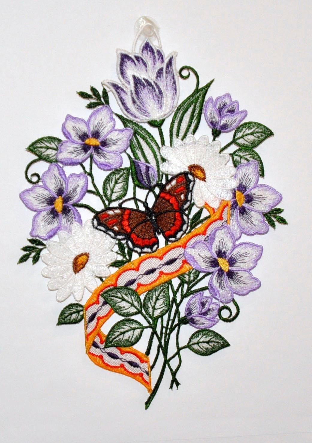 Image of Stickereien Plauen Fensterbild "Blumenband Fensterbild" Fensterbild "Blumenband"