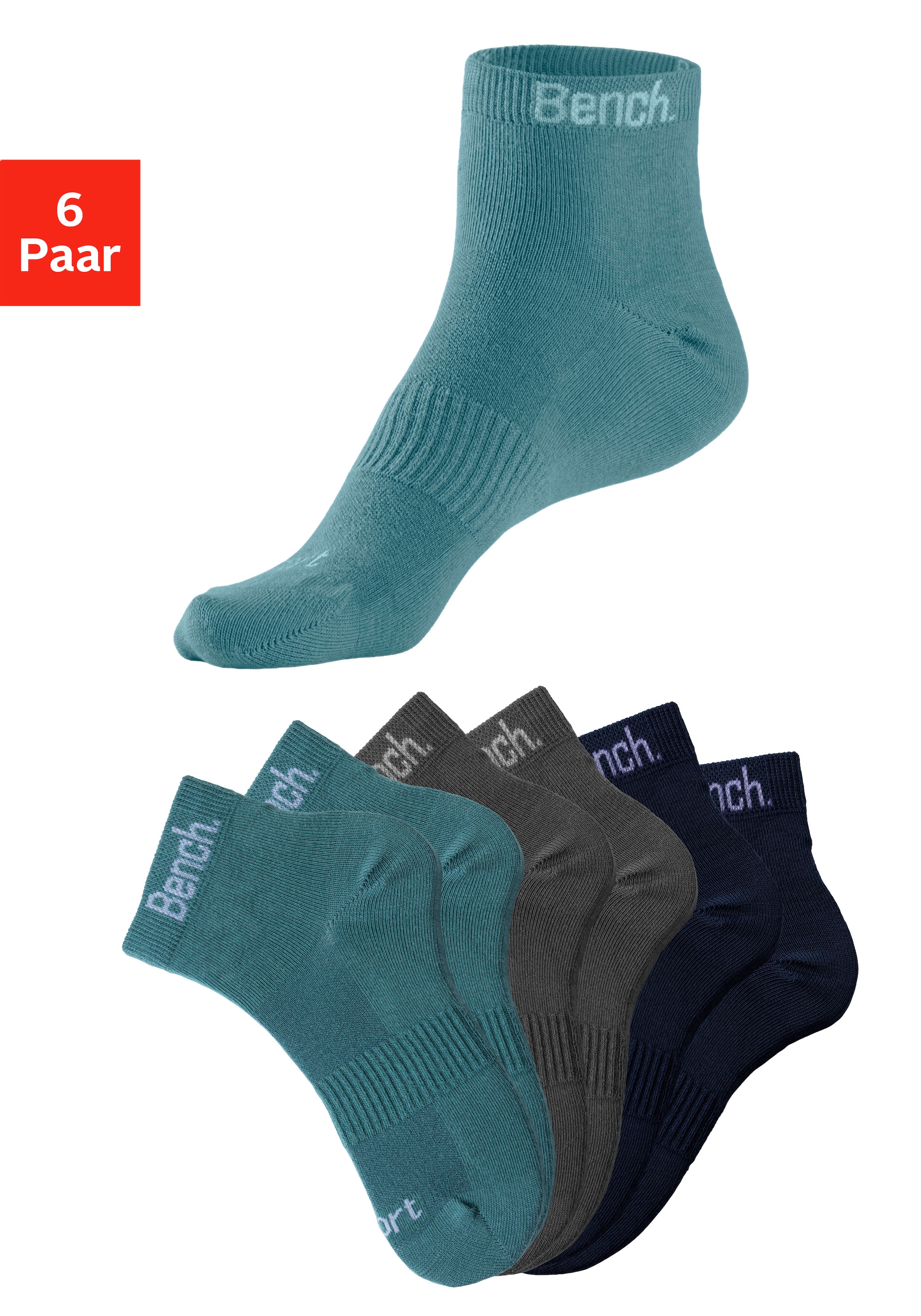 Image of Bench. Sportsocken "Damen und Herrensportsocken, druckfreier Bund" Packung, 6 Stk. tlg. mit antibakterieller Feuchtigkeitsregulierung