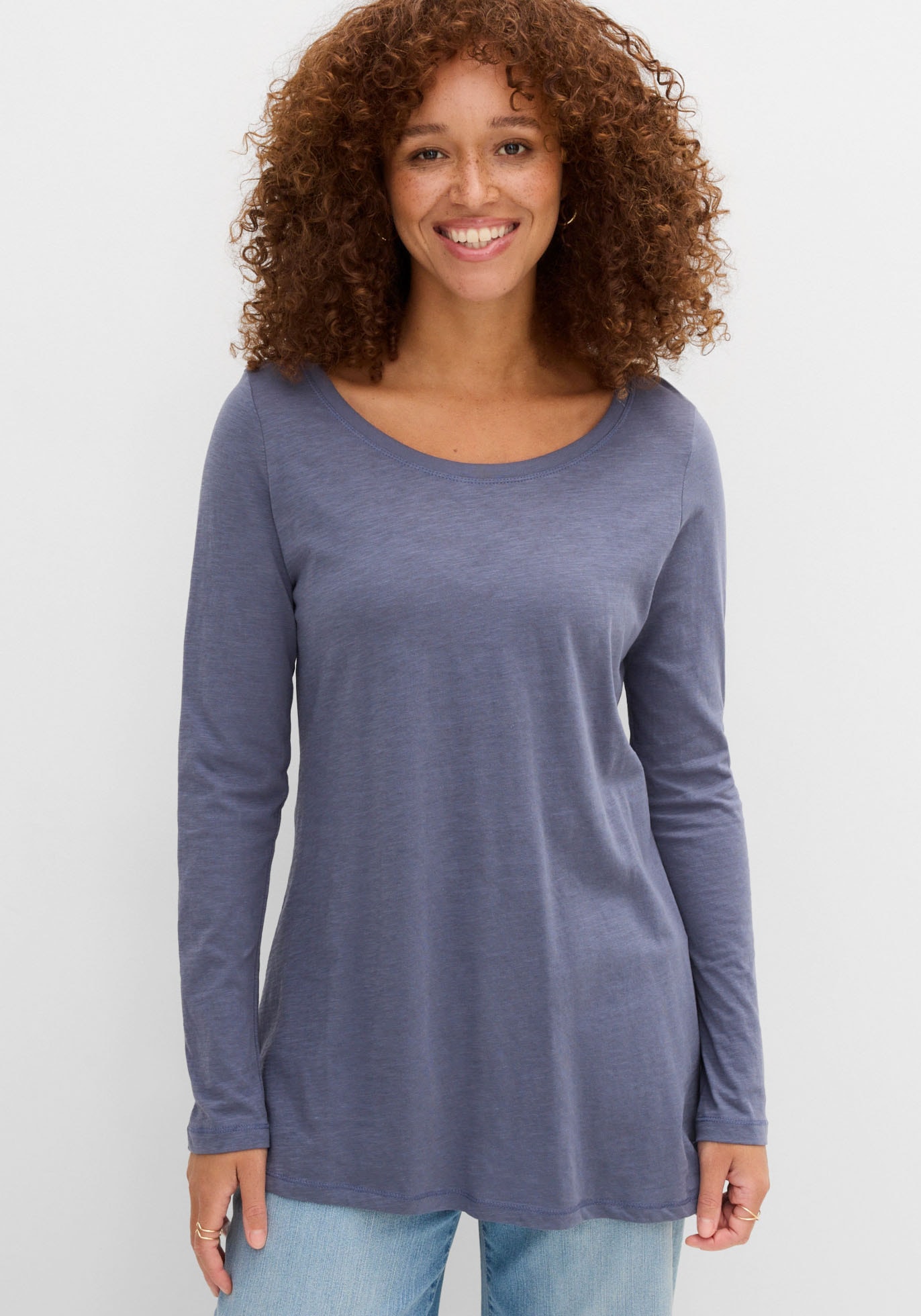 Image of bonprix Langarmshirt "Langarmshirt aus reiner Baumwolle" lockere Passform, Langarm-Design, abgerundeter Saum, aus Baumwolle