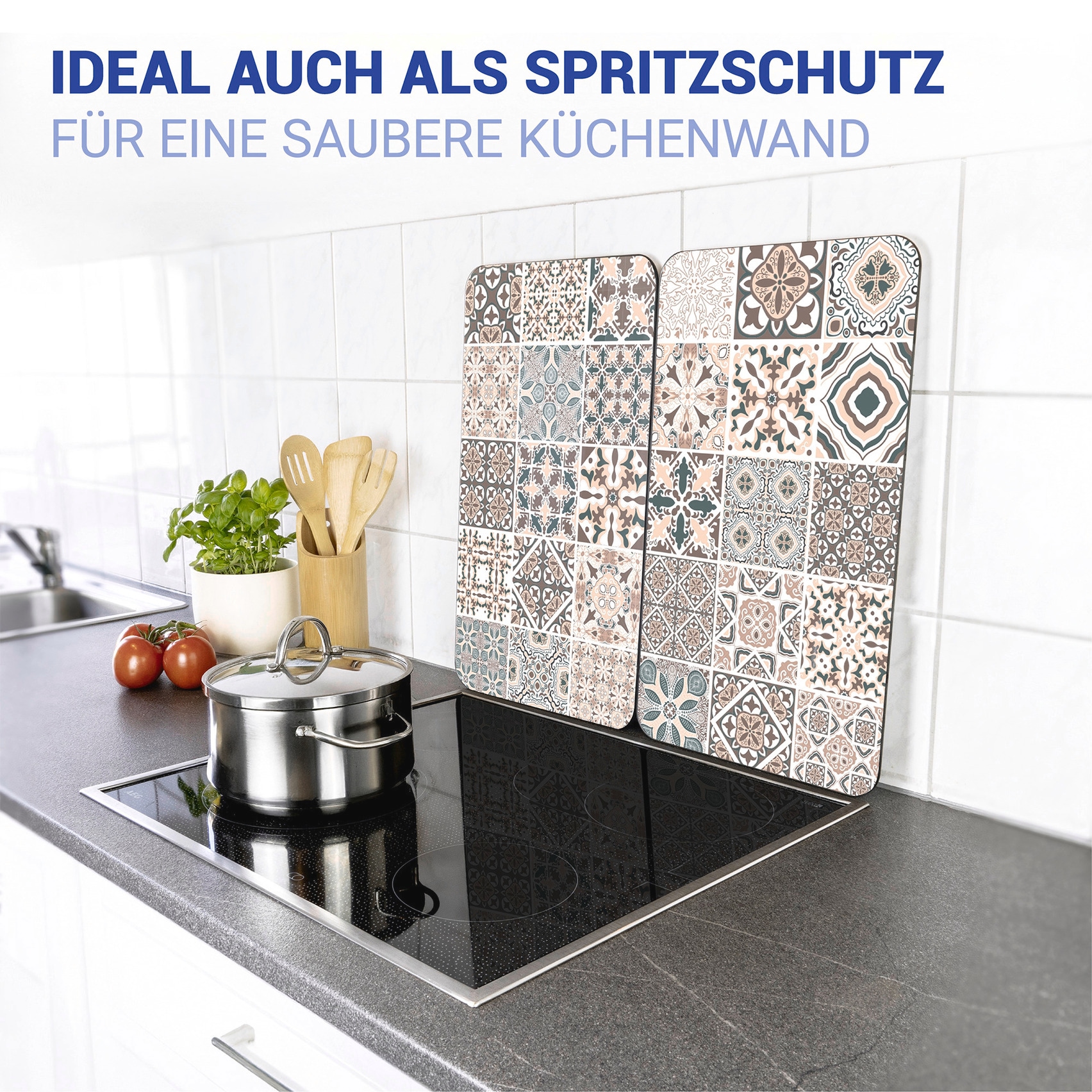 WENKO Herd-Abdeckplatte »Universal Modell Kachel«, (2 tlg.), Herdabdeckung für alle Herdarten, kratzfest, mit rutschfesten Füssen