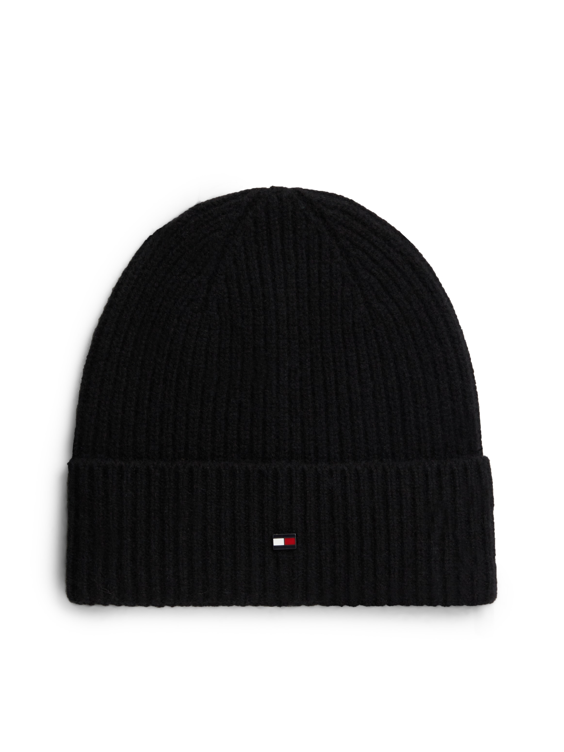 Tommy Hilfiger Schwarz Strickmütze "Flag Cashmere Beanie" One Size Mit Markenlogo