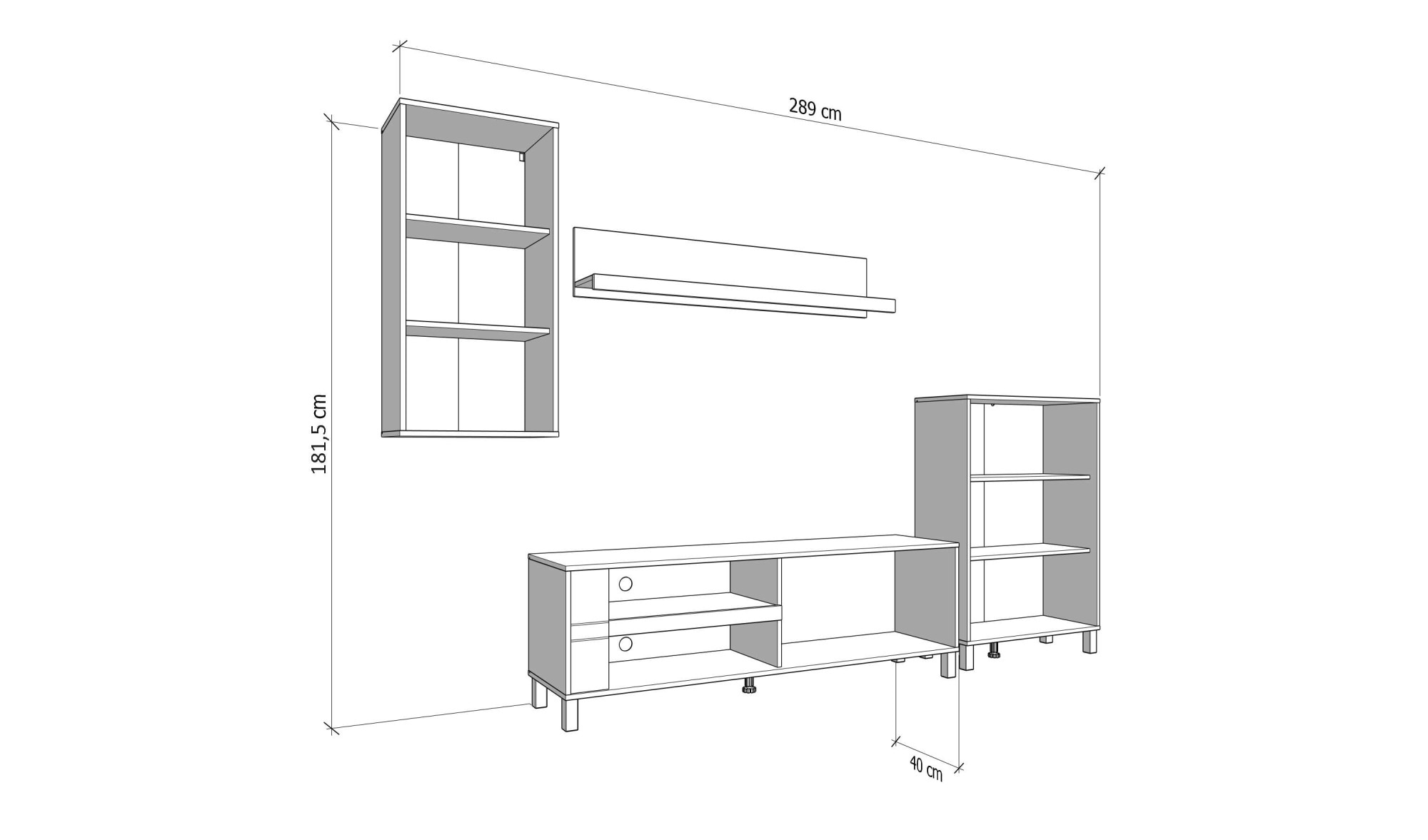 Home affaire Wohnwand »Sheffield, inkl. TV-Board, Highboard, Hängevitrine und Wandregal« Komplett-Set, 4 Stk. tlg.