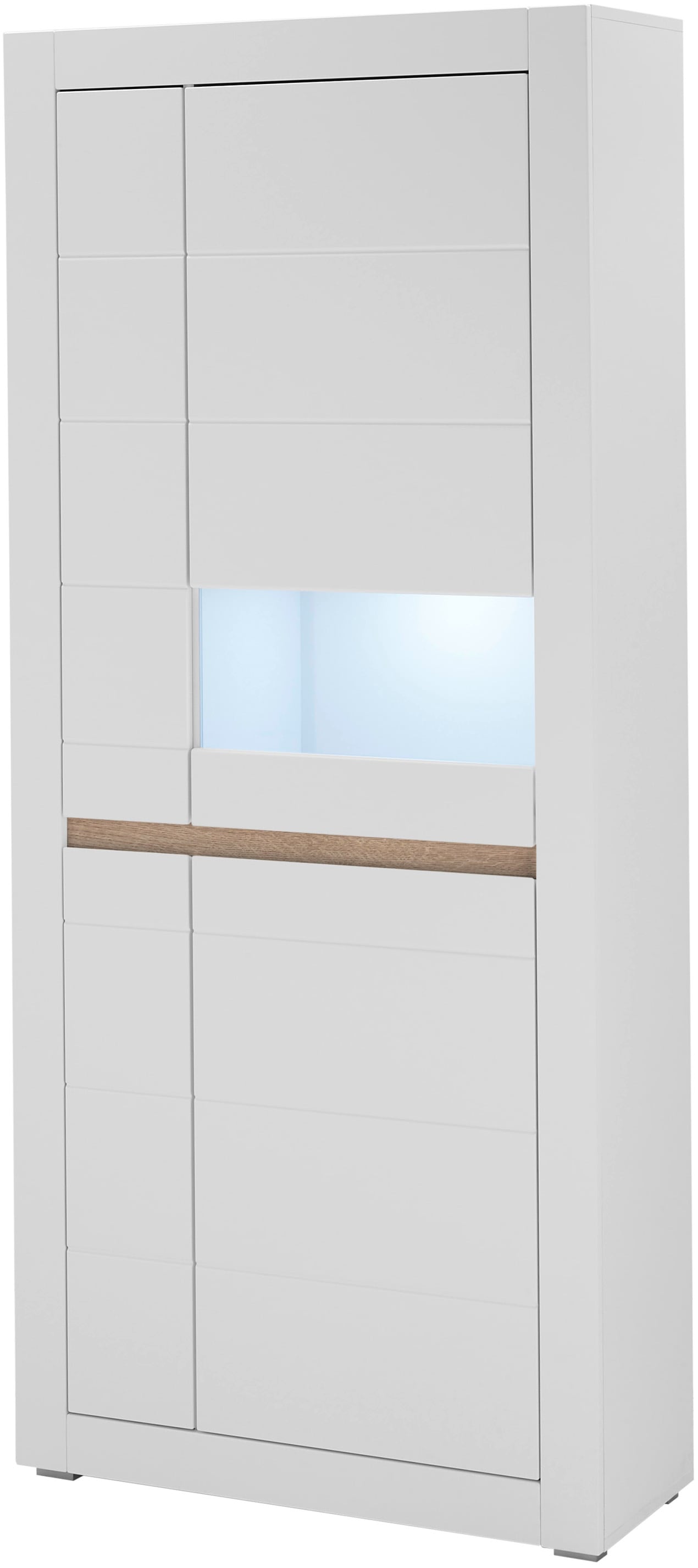 INOSIGN Vitrine »Chester, Hochschrank mit Stauraum, Glasvitrine, Anrichte, Weiss Matt«, (1 St.), austauschbare Blende in der Griffleiste, zeitloses Design, 85 cm breit