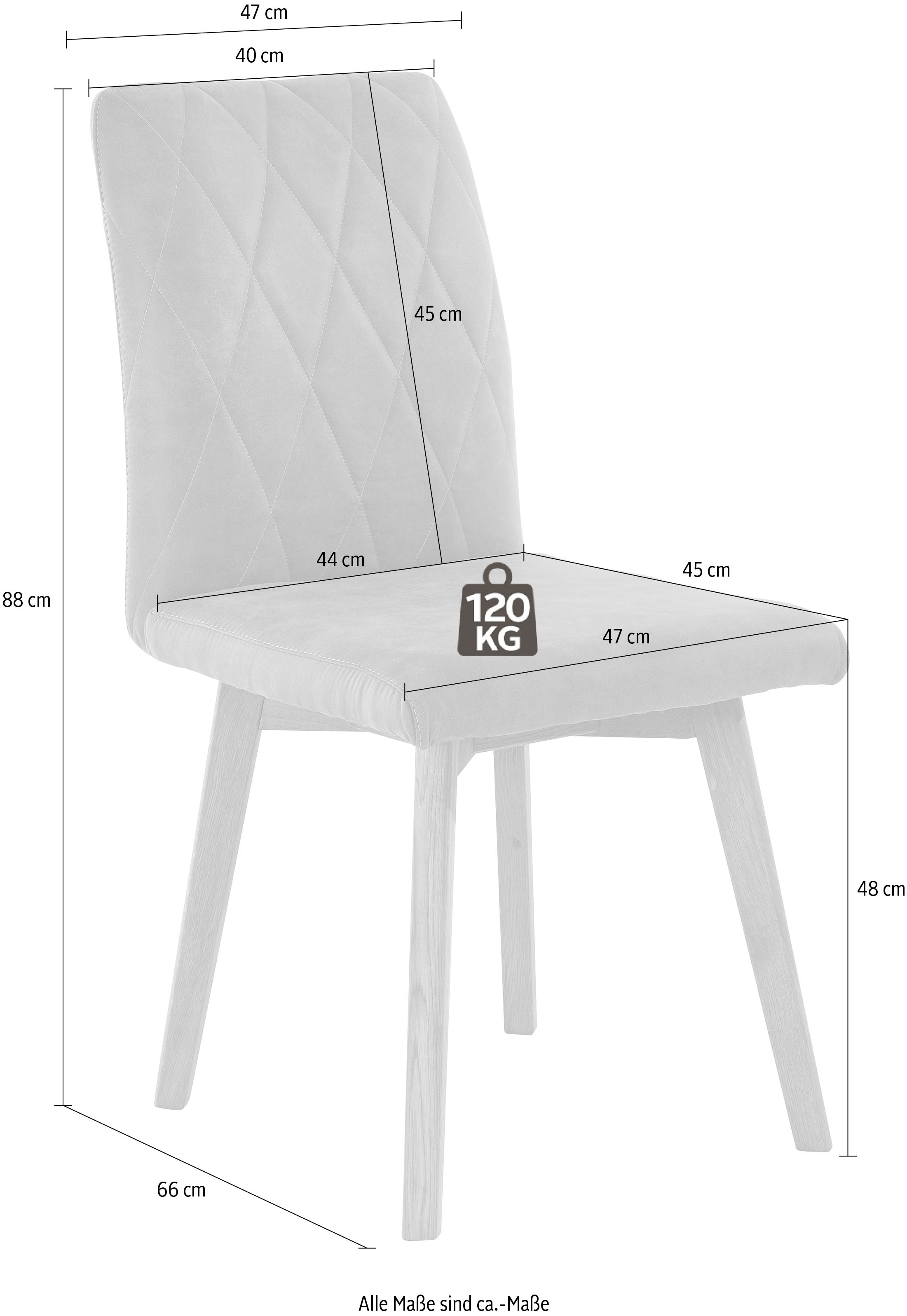 Home affaire Chaise de salle à manger »Brest« (Set) 2 cuisGestell aus Eiche Massivholz geölt