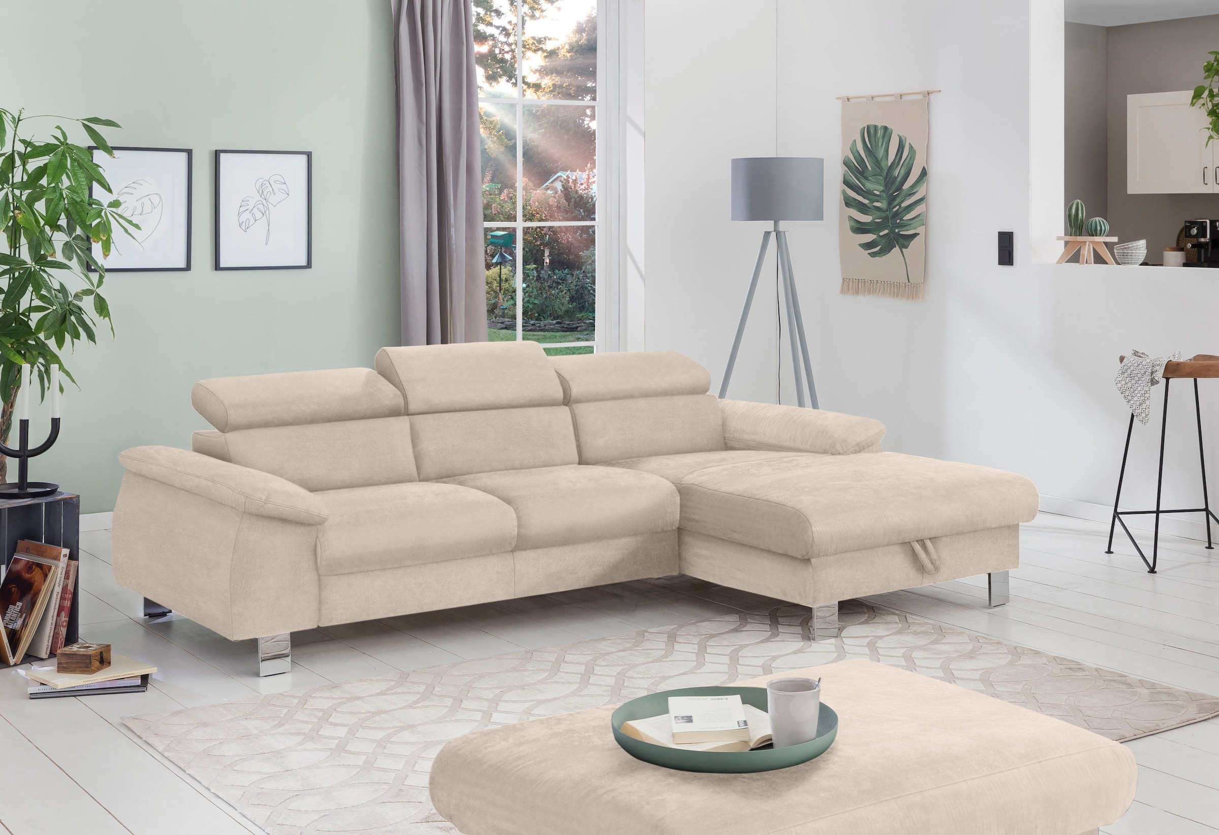 COTTA Polstergarnitur »Komaris L-Form«, (Set), Set bestehend aus: Ecksofa mit Kopfteilverstellung & Hocker