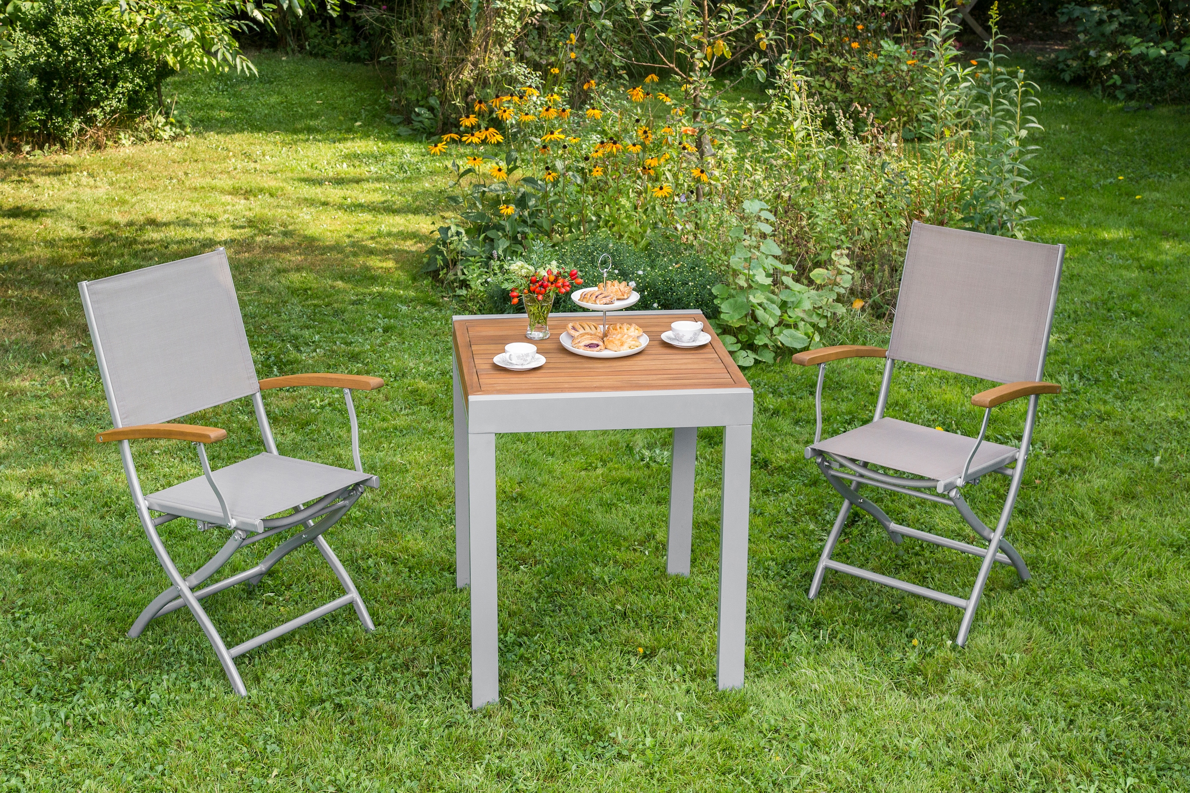 Image of MERXX Balkonset "Naxos" Set, 3 Stk. tlg. mit ausziehbaren Tisch (65/130x65 cm)