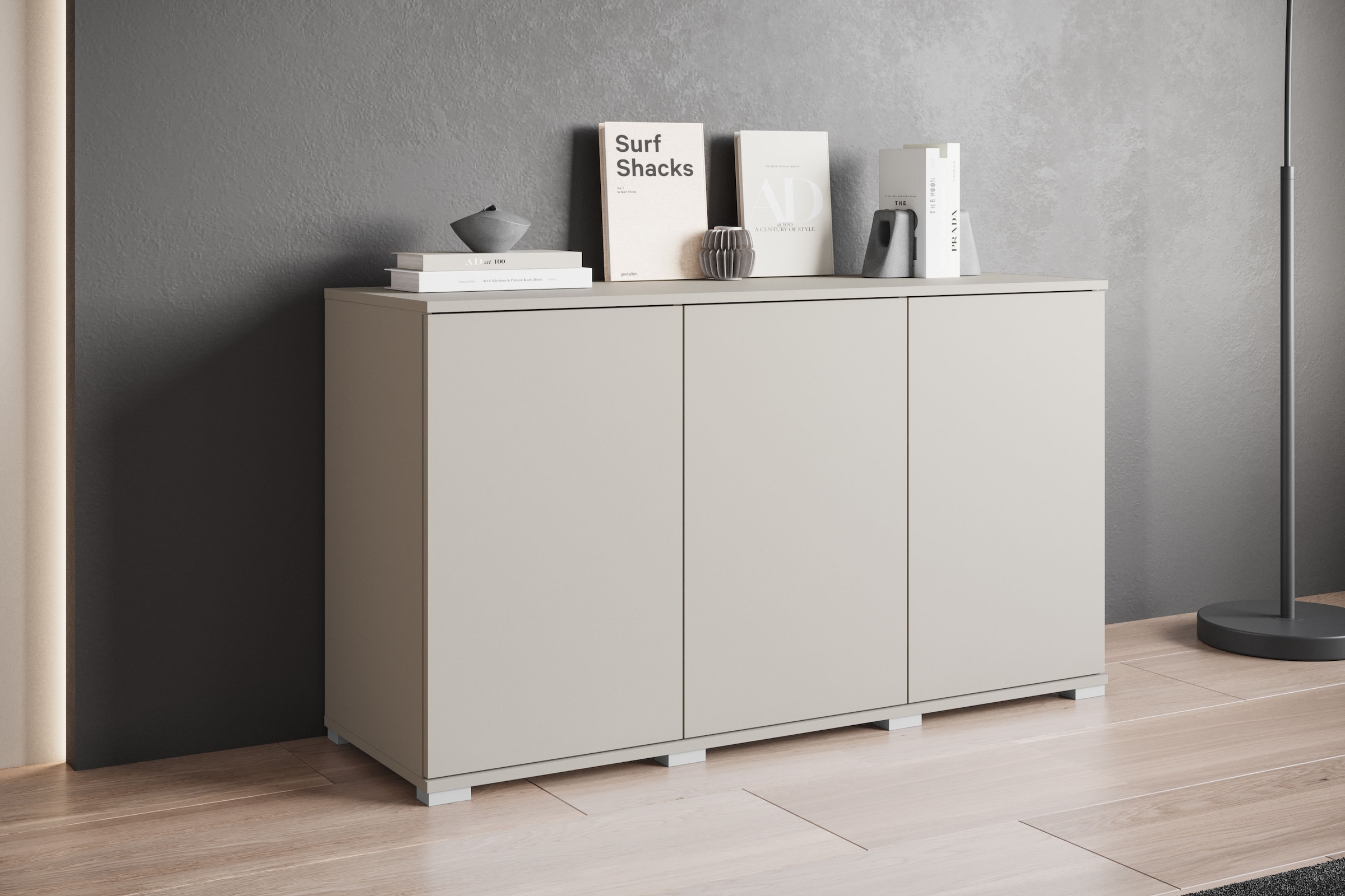GOODproduct Sideboard »Kenia, moderne grifflose Kommode mit 3 Türen, Breite 120 cm« 1 Stk. tlg. Push-to-Open-Fronten, höhenverstellbaren Einlegeböden