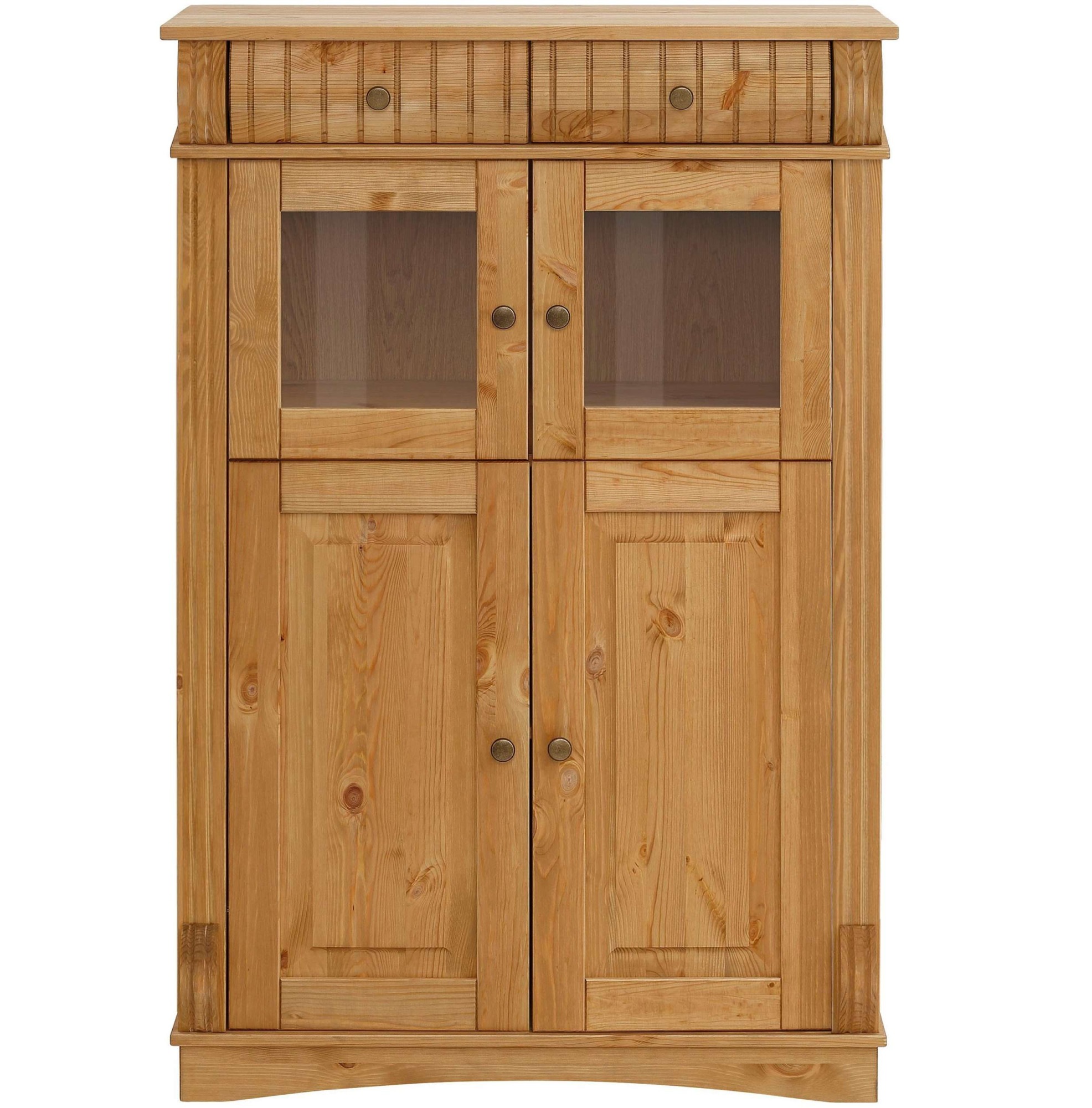 Image of GOODproduct Highboard "Teresa Mini-Vitrine mit Glastüren und 2 Schubkästen" Kommode, aus massiver Kiefer, Breite 84 cm, FSC