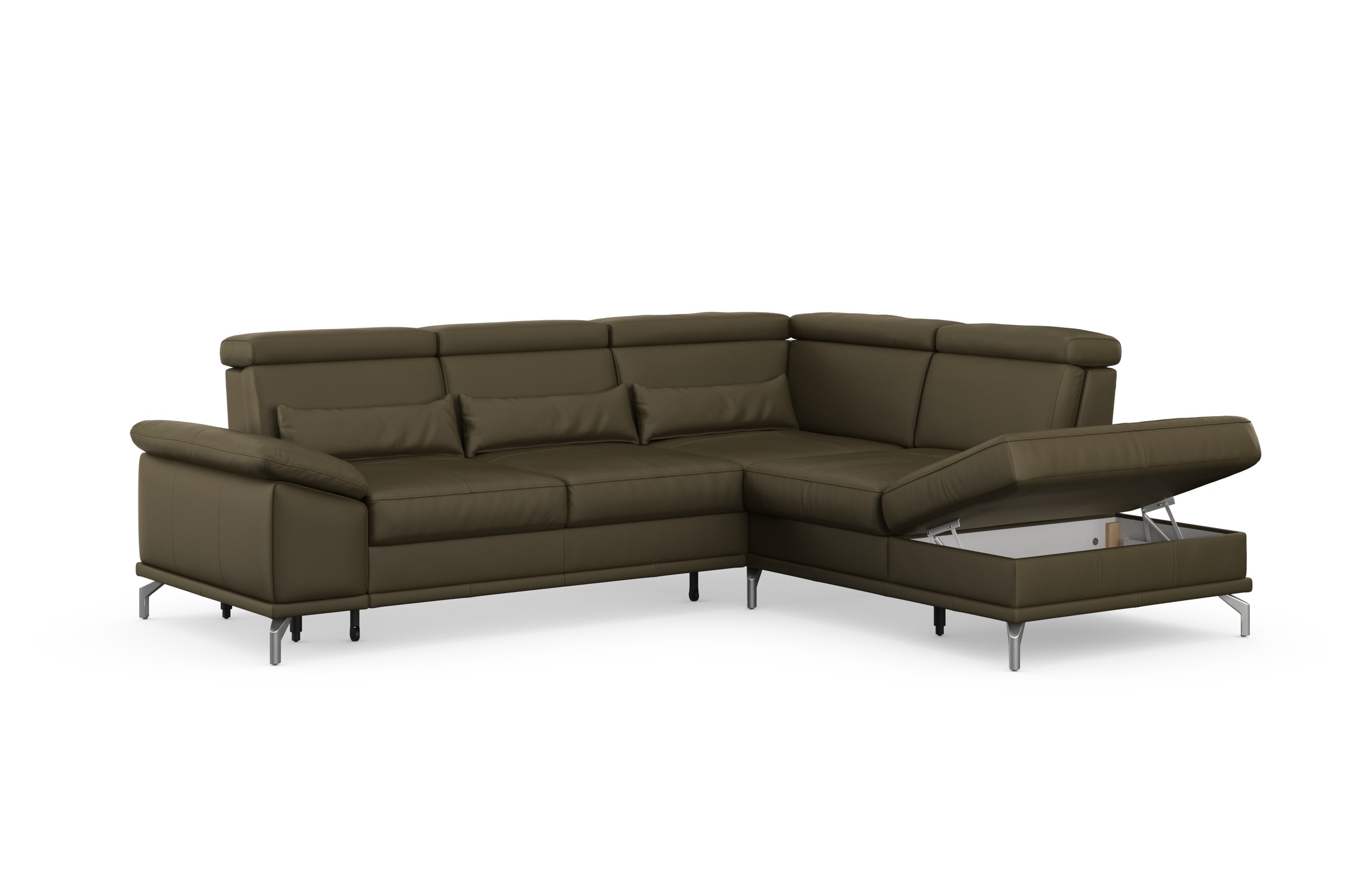 sit&more Ecksofa »Cabrio L-Form, mit Sitztiefenverstellung, Arm- und Kopfteilverstellung«, 3 Nierenkissen, Federkern, optional Bettfunktion und Stauraum