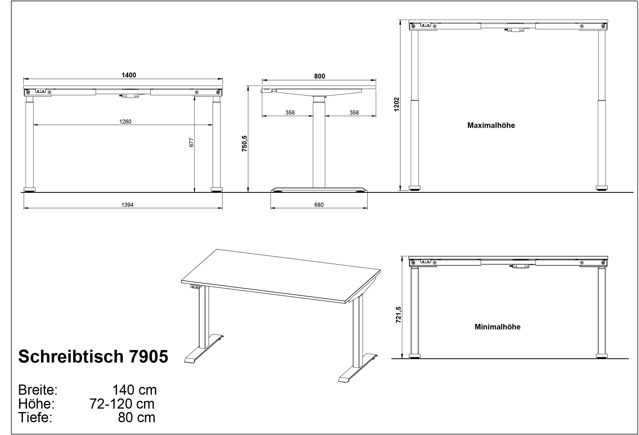 GERMANIA Büromöbel-Set »Mailand, inkl. Schreibtisch (elektr. höhenverstellbar) & Rollcontainer«, (2 tlg.), Breitenvariante wählbar (140-180 cm), Made in Germany