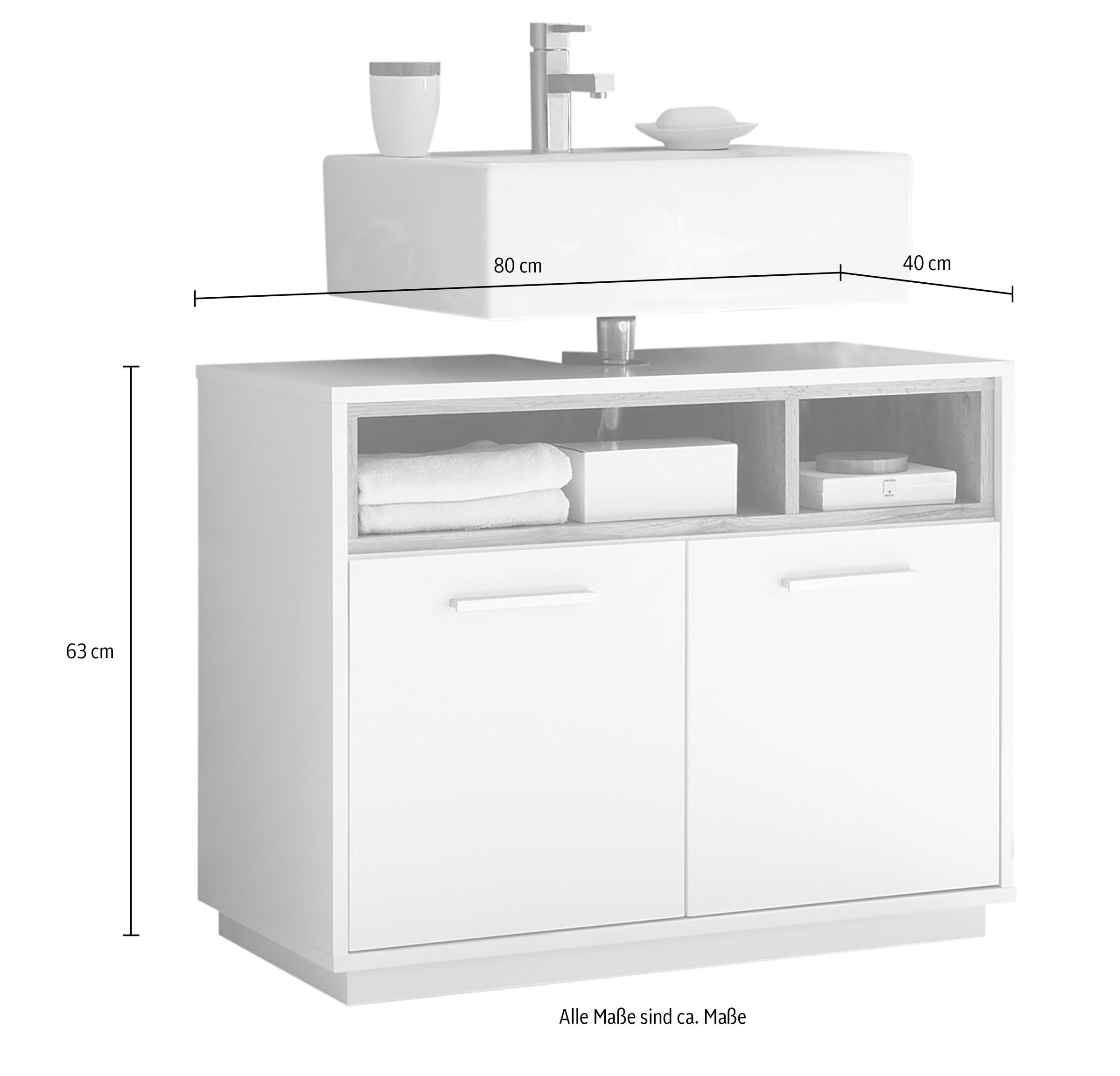 BASIC by Balculina Armoire sous lavabo »Mila, Badezimmerschrank BxHxT 80x63x40 cm« 1 cuis tlg. largeur 80cm, porte montable à gauche/droite, FSC-Mix 70%