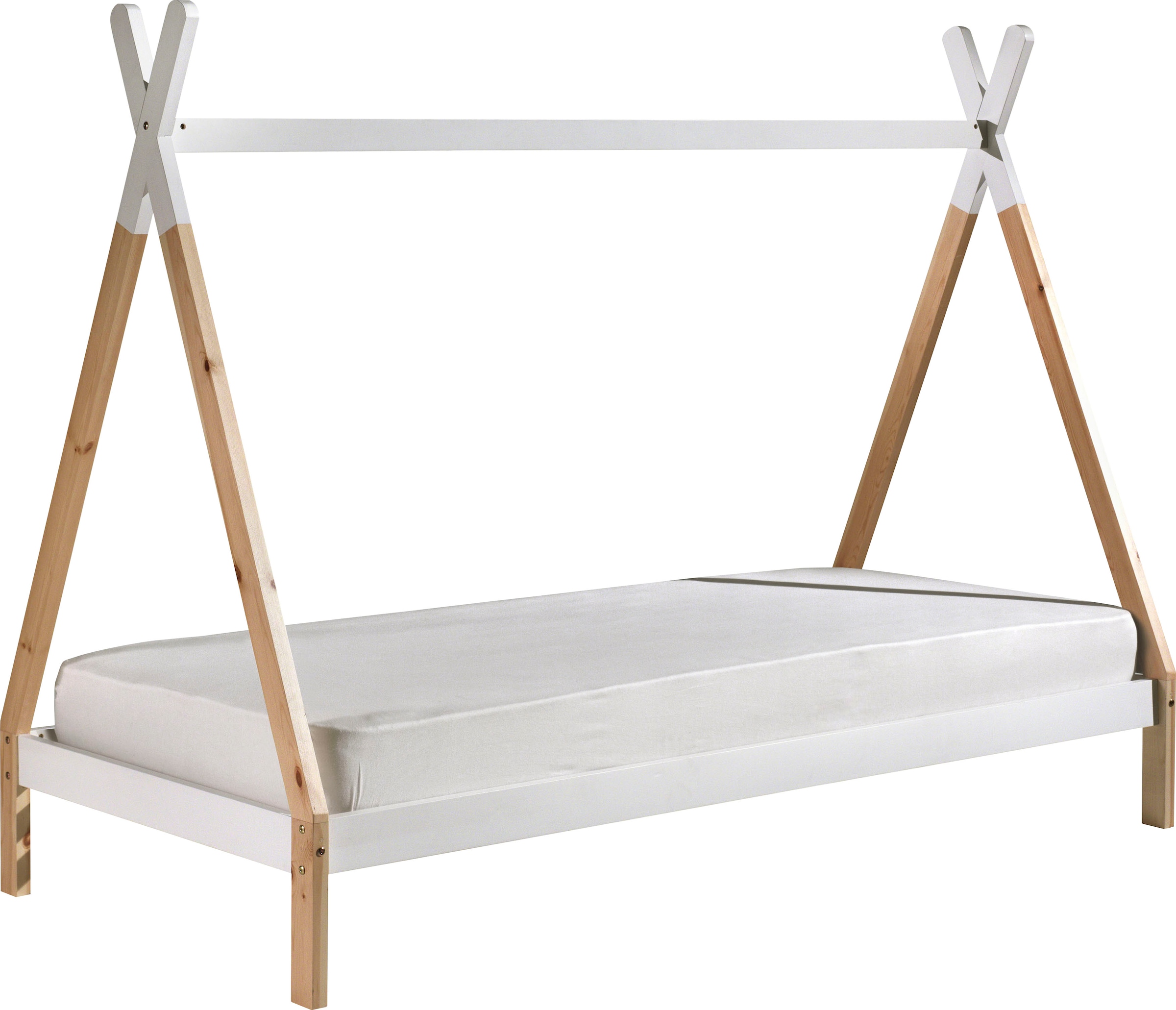 Vipack Kinderbett »TIPI, Kiefer massiv, 2-farbig lackiert, mit Rolllattenrost« B/H/T ca. 206x158,2x98cm, Querstange kann hübsch dekoriert werden,  90/200, wahlweise mit oder ohne Schublade
