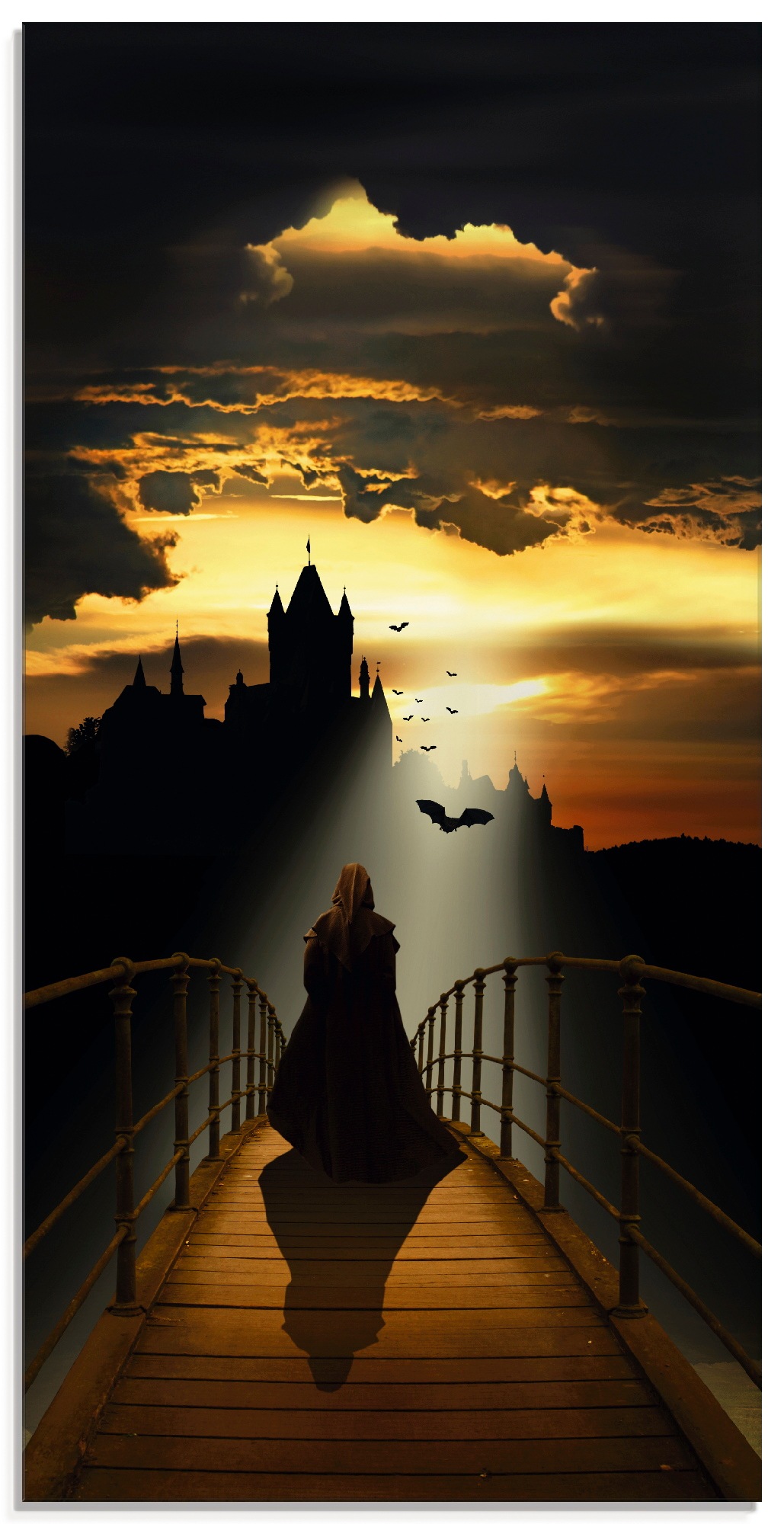 Image of Artland Glasbild »Der Mönch auf dem Weg zur Burg«, Dark Fantasy, (1 St.) bei Ackermann Versand Schweiz