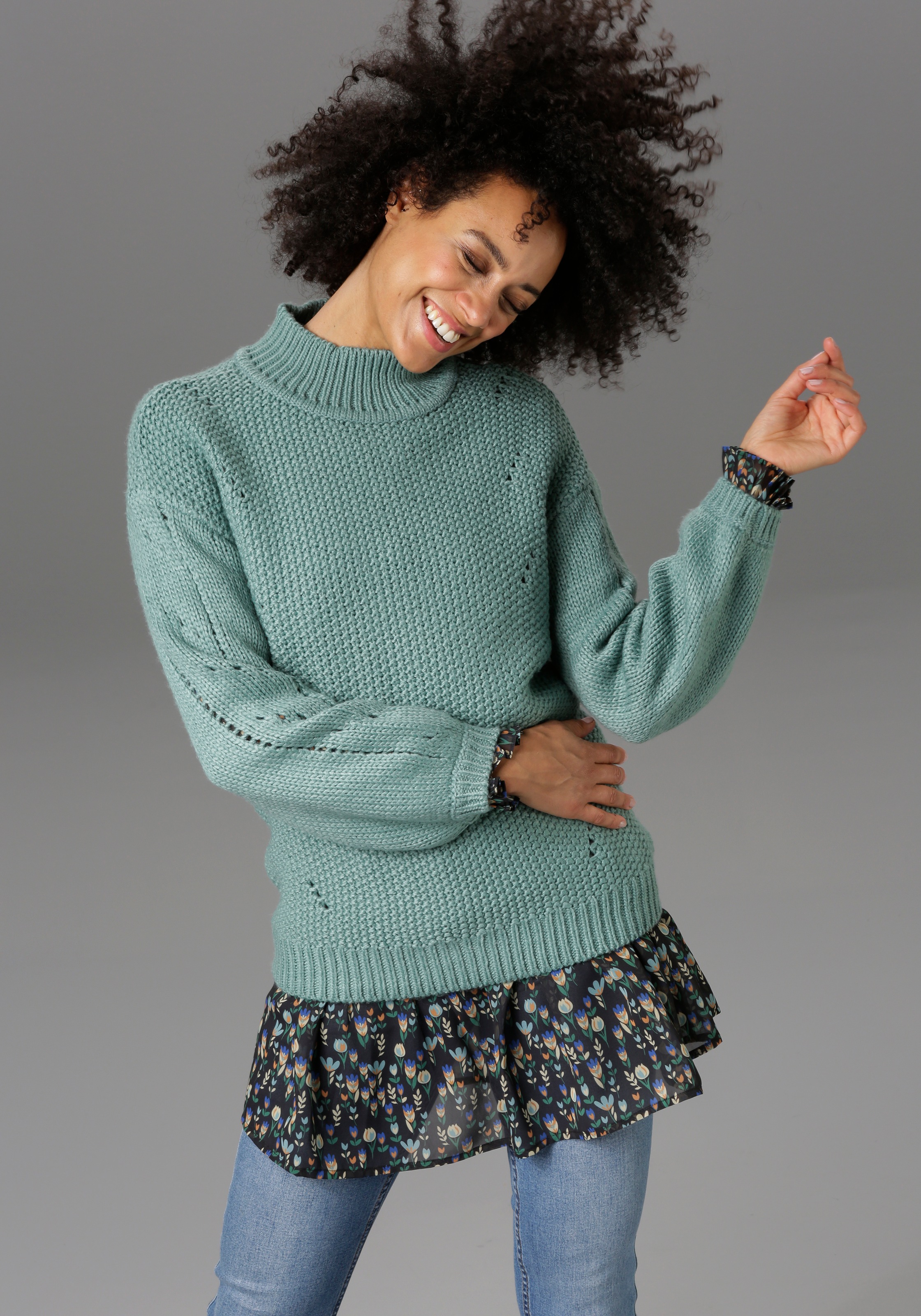 Image of Aniston CASUAL Stehkragenpullover, im Strickmuster-Mix bei Ackermann Versand Schweiz