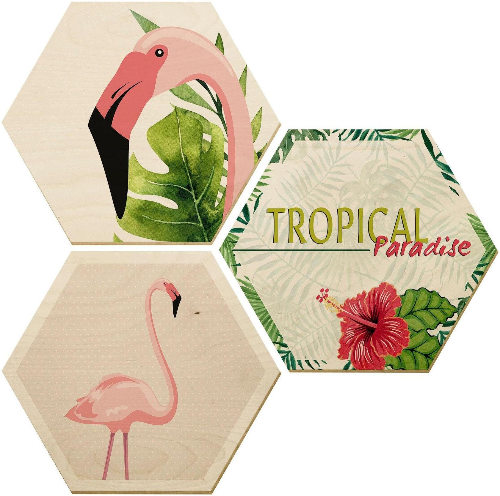 Holzbild »Flamingo 03«, Küche, (Set, Dekorative Wanddekoration), Holzposter Collage