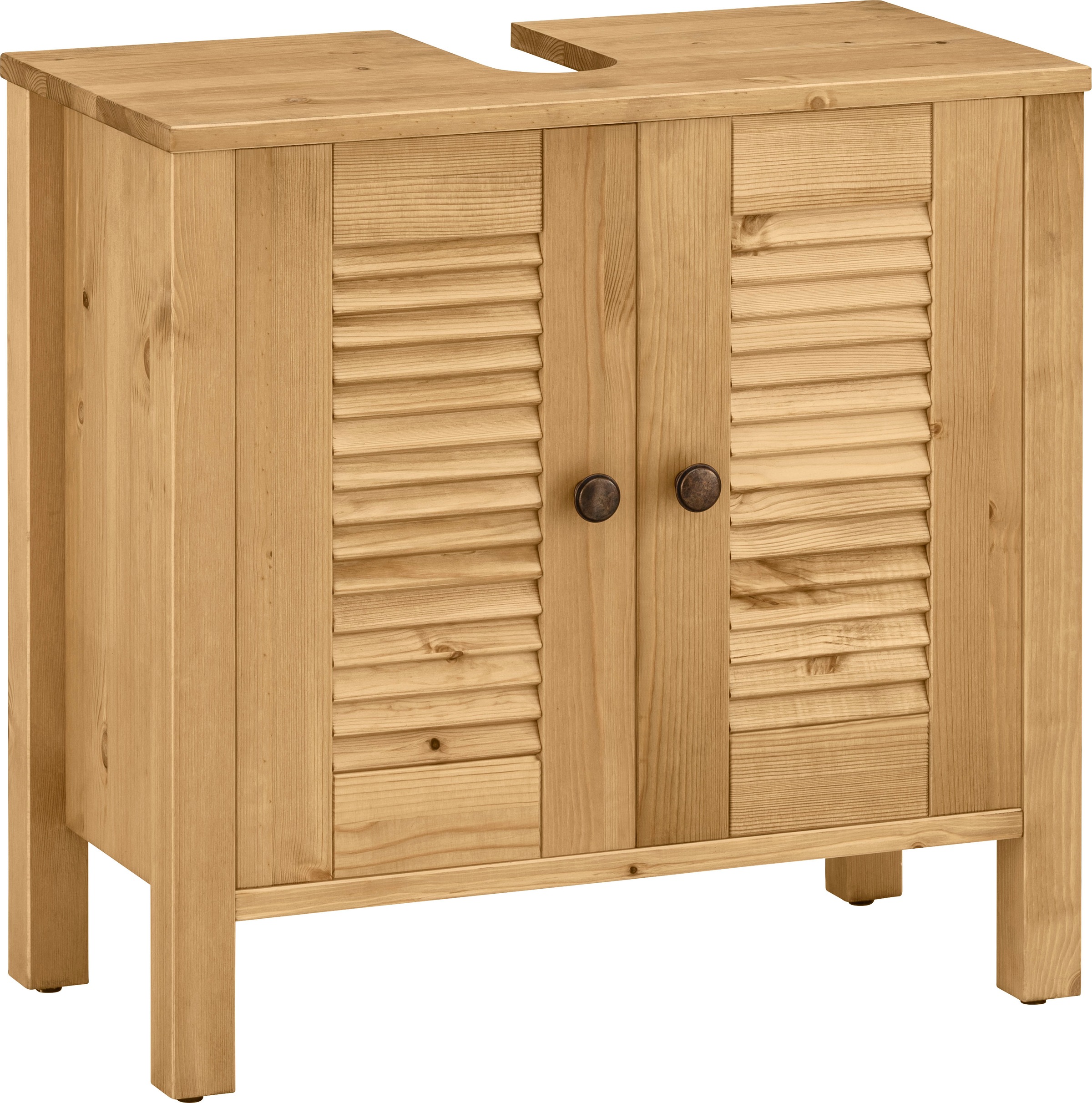 Image of GOODproduct Waschbeckenunterschrank "Ayanna" aus Massivholz, FSC, Lamellenfront, Höhe 57 cm, Breite 59 cm