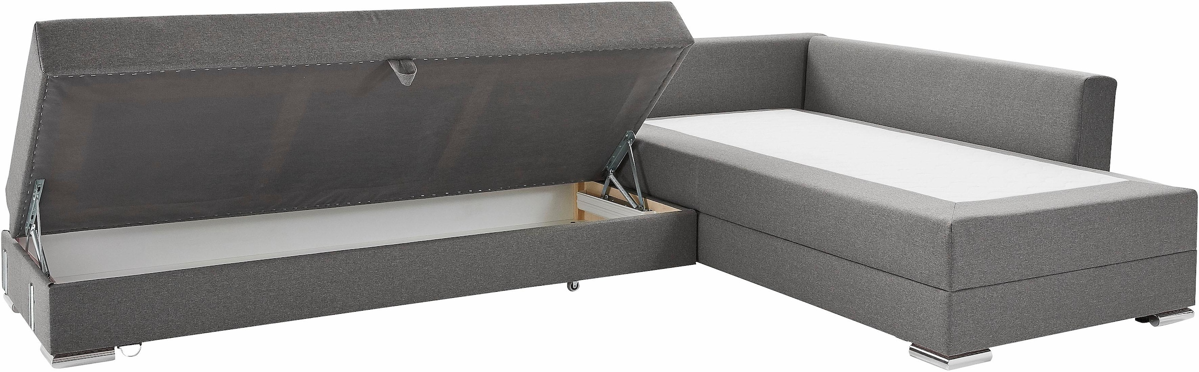 INOSIGN Ecksofa »Boxspringbett Night & Day L-Form mit Dauer-Schlaffunktion mit Armlehne«, mit Boxspring-Bettfunktion 180x200 cm und Bettkasten, Dauerschläfer!